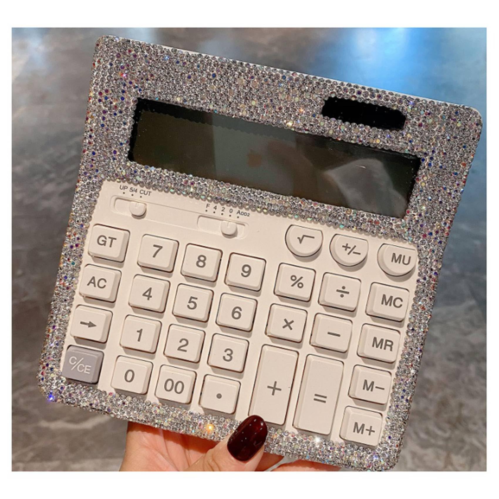 2X Calcolatrice con Cristalli di Strass, Calcolatrice da Tavolo Standard con Display LCD, Calcolatrice Lucida A Batteria e A Energia Solare
