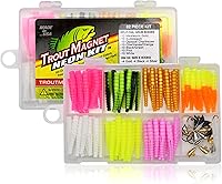 Trout Magnet 82-Piece Neon Fishing Kit: 70 Grub Bodies & 12 Size 8 Hooks - Ultimate Trout Lure for Panfish & Bass