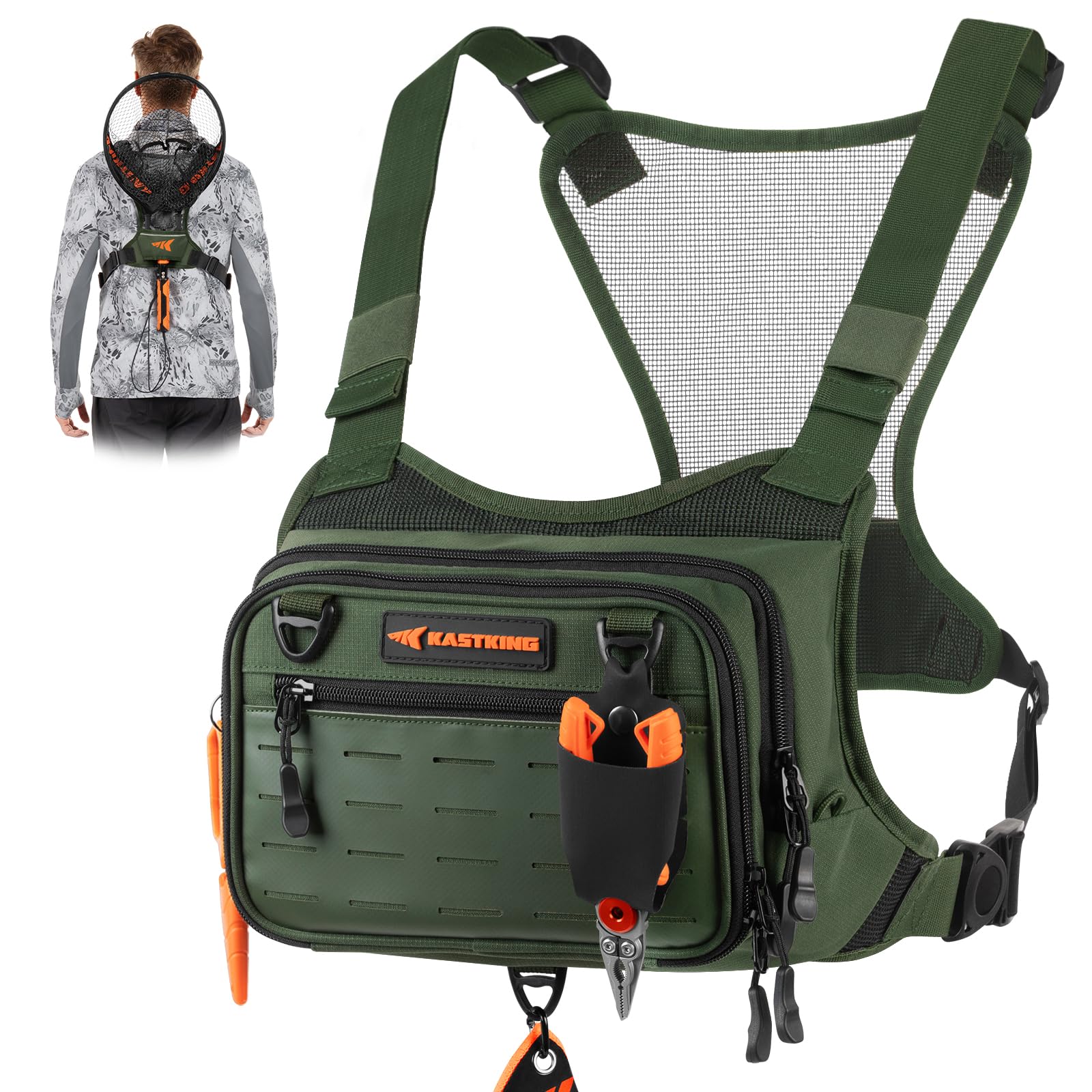 KastKing Bait Boss Water-Resistant Fishing Chest Pack With EVA Zip-Down Workstation, MOLLE Storage, Adjustable Chest Straps