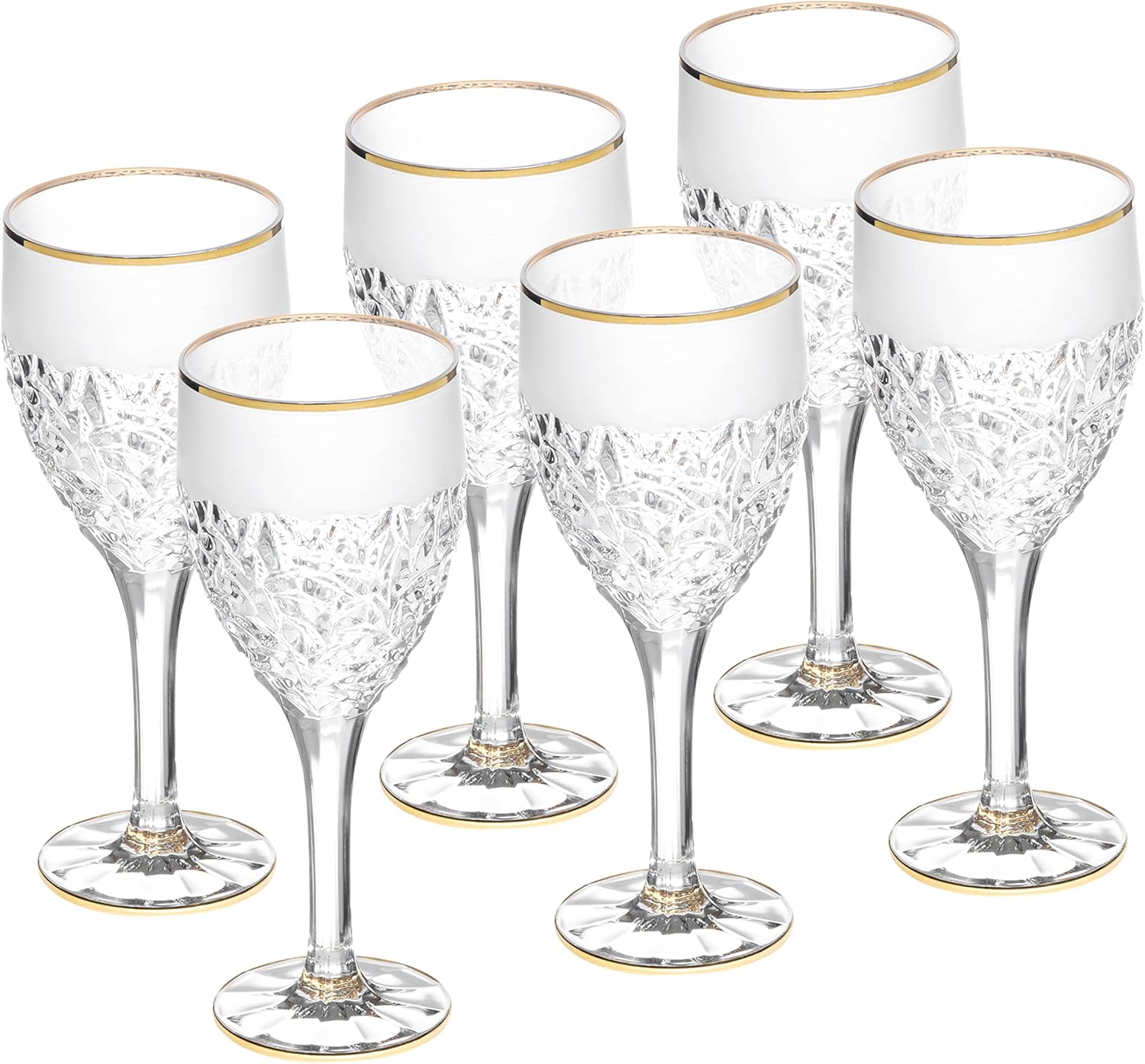 Barski Goblet - Wine Glass - Water Glasses - Crystal - Set of 6 - Stemmed Glasses - Red or White Wine - Raindrop Design with Gold Rim - 12 oz Made in Europe