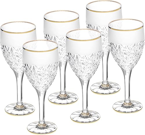 Miniatura 8 de Barski Copa de vino - Copas de agua - Juego de 6 vasos de tallo - Vino tinto o blanco - Diseño de gota de lluvia con borde dorado - 12 oz fabricado