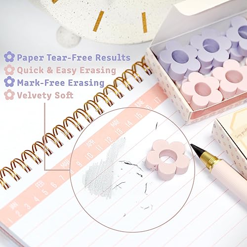 Miniatura 5 de OMONI Borradores con parte superior de lápiz de 0.39 pulgadas de diámetro, diseño deslizante al cuerpo, paquete de 12 borradores de margaritas en