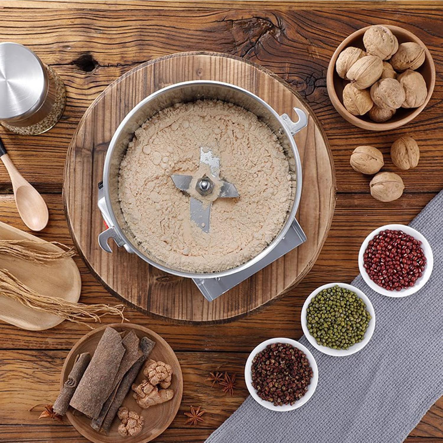 Electric Grain Mill Grinder 304 Stainless Steel Pulverizer Grinding Machine Commercial Corn Mill for Kitchen Herb Spice Coffee with