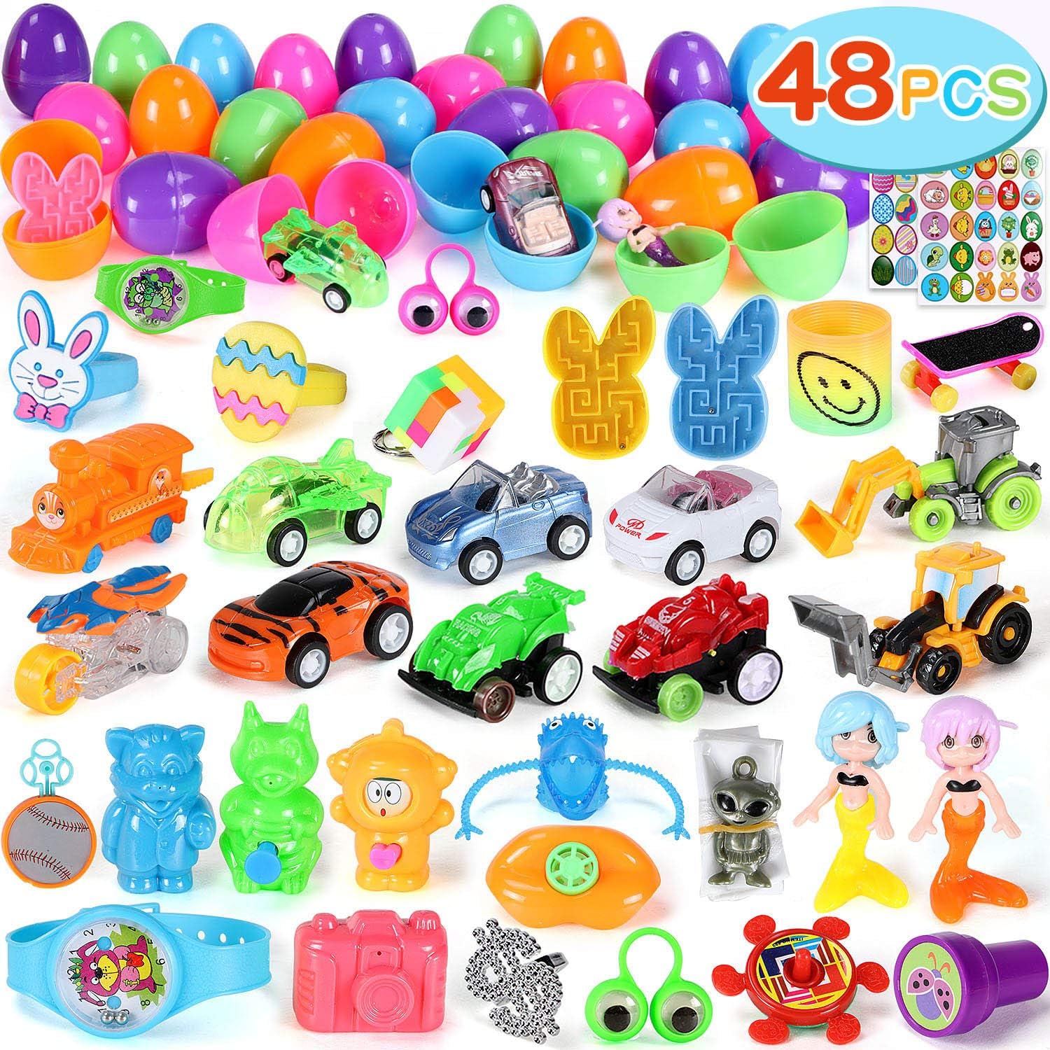 48 Pcs Toys Filled Easter Eggs Prefilled Mini Toys Surprise Eggs Toys Inside Plastic Easter Basket Stuffers for Easter Theme Party Favor, Easter Eggs Hunt, Basket Stuffers Fillers, Classroom Prize Supplies