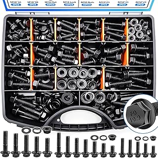 400Pcs Metric Flange Bolt Assortment, Nuts and Bolts Assortment Kit, 10.9 Grade M6x1.0, M8x1.25, M10x1.5 Metric Bolt, Black Hex Bolts and Nuts Washers Kit (12mm to 45mm)