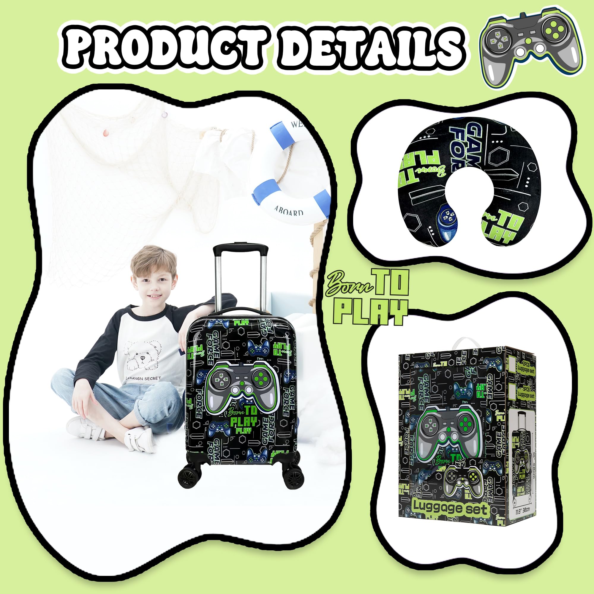 HTgroce Equipaje para Niños, Maleta Cabina 4 Ruedas
