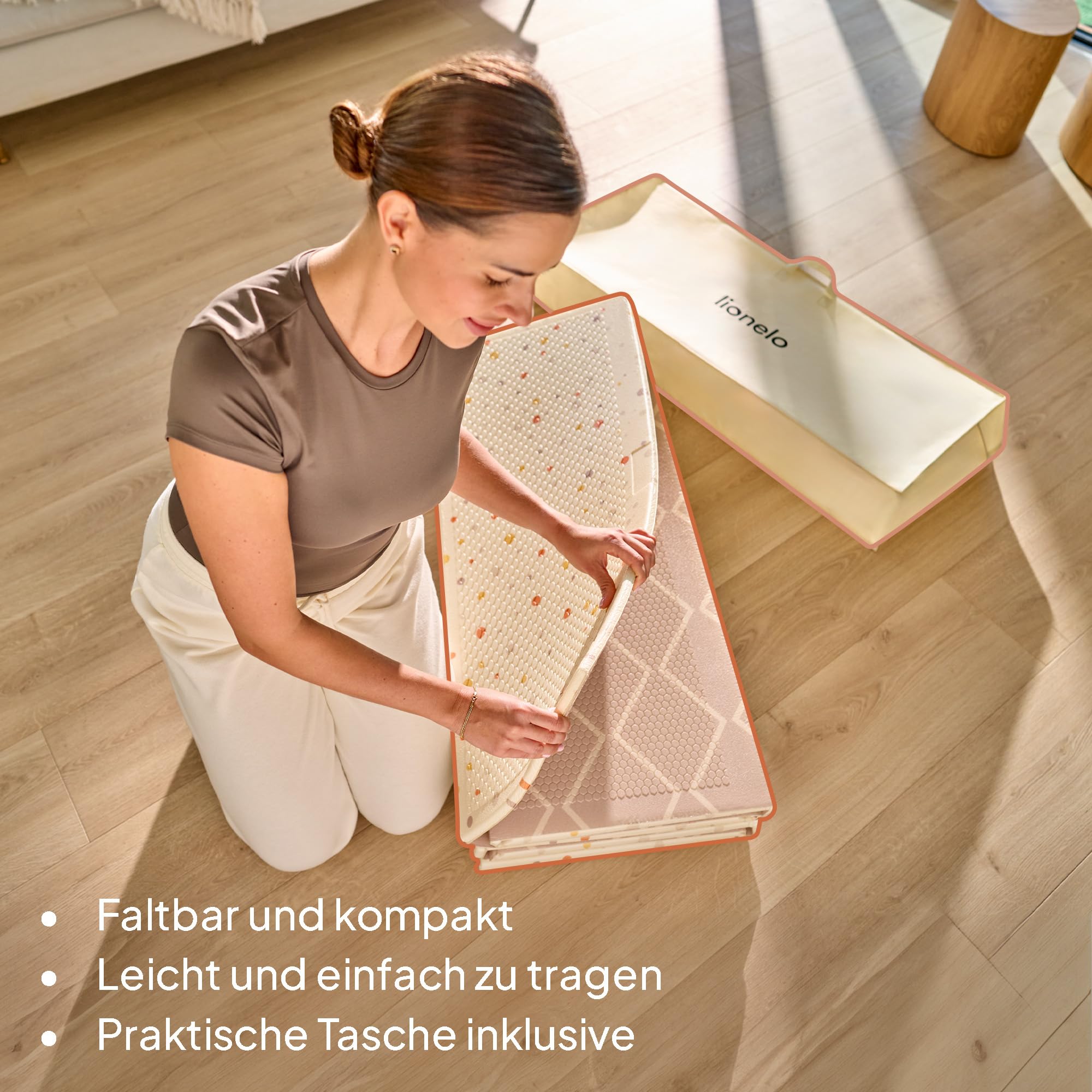 Lionelo Zora Krabbelmatte – Faltbare XPE Baby-Spielmatte 180×201×1,5 cm | extra dick, schadstofffrei, rutschfest, beidseitiges Design, mit Tragetasche
