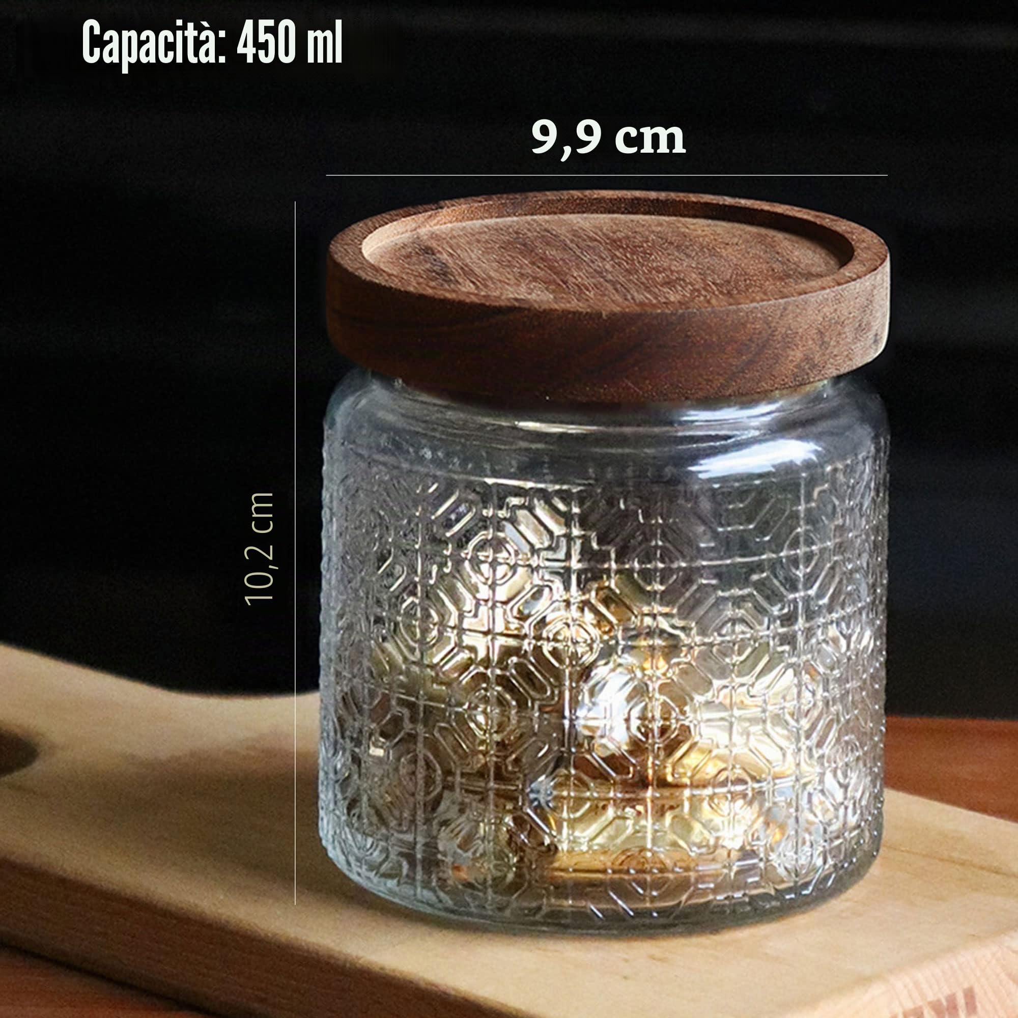BigKing 4 PZ Barattoli in Vetro Vintage, Contenitore Trasparente per Alimenti, Vasetti di Vetro per Conservazione per Caffè, Tè, Zucchero, Spezie, Farina, Fagioli, Frutta Secca, Biscotti (450ml)