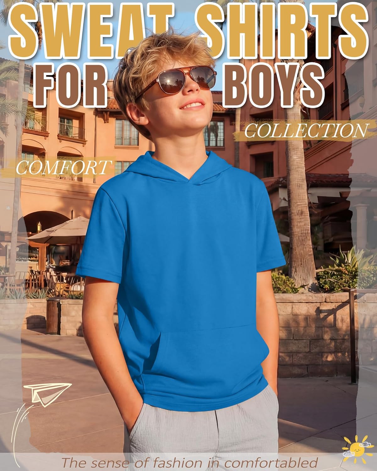 Halfchet 3 Pack Boys Short Sleeve Hoodies Kids Loose Lightweight Sweatshirts Casual Active Athletic Pullovers with Pocket