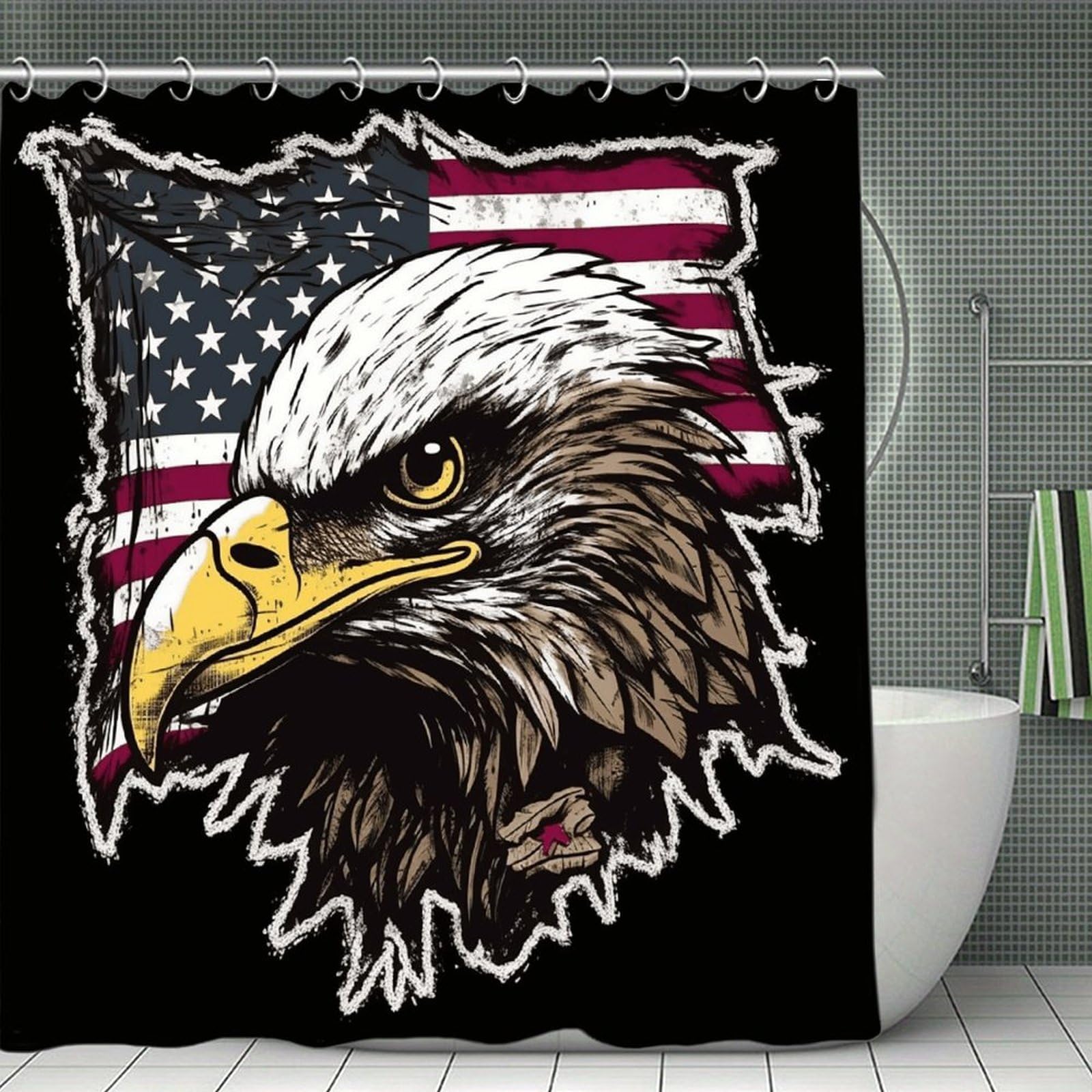 VstaDank US Army Cool American Flag Eagle Bath Curtain Elegant Heavy Duty Shower Curtains 70x70 in Rustic Farmhouse Cloth Shower Curtains Neutral Modern Bath Curtain for Bathroom
