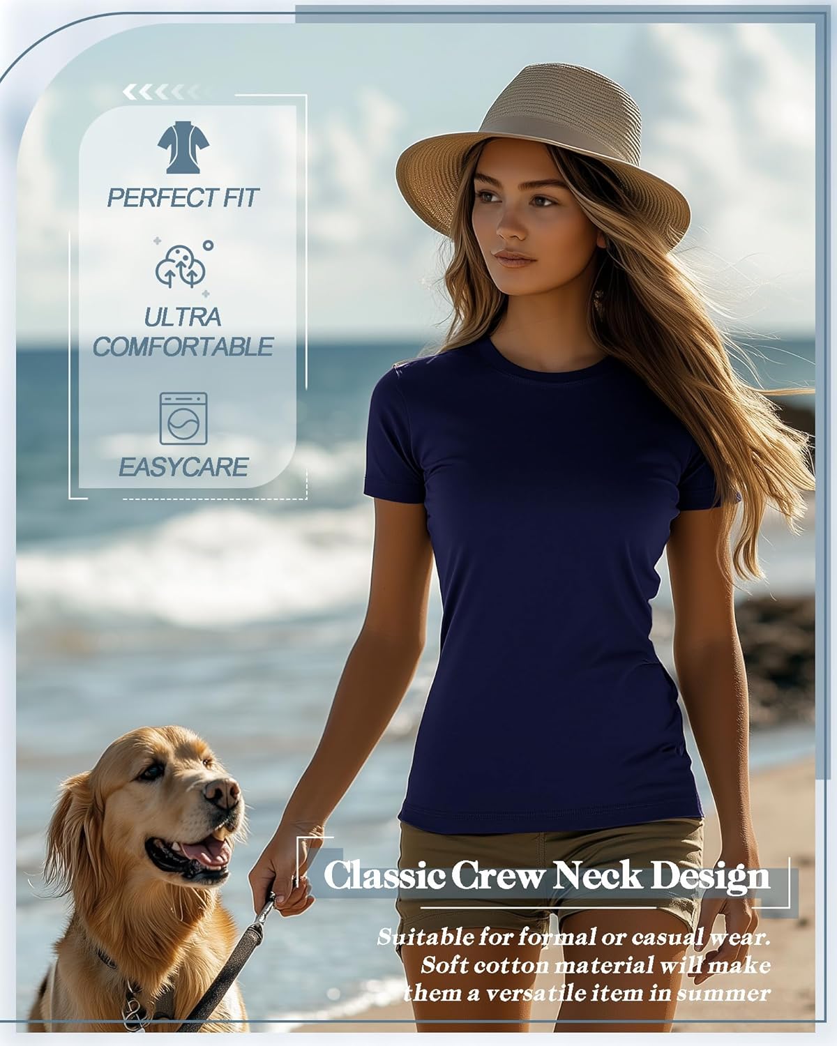 Neer 6 Pack Fitted Basic T-Shirts for Women Bulk, Tight Crewneck Short Sleeve Tops Multipack Slim Casual Summer Tees Blouse - Image 7