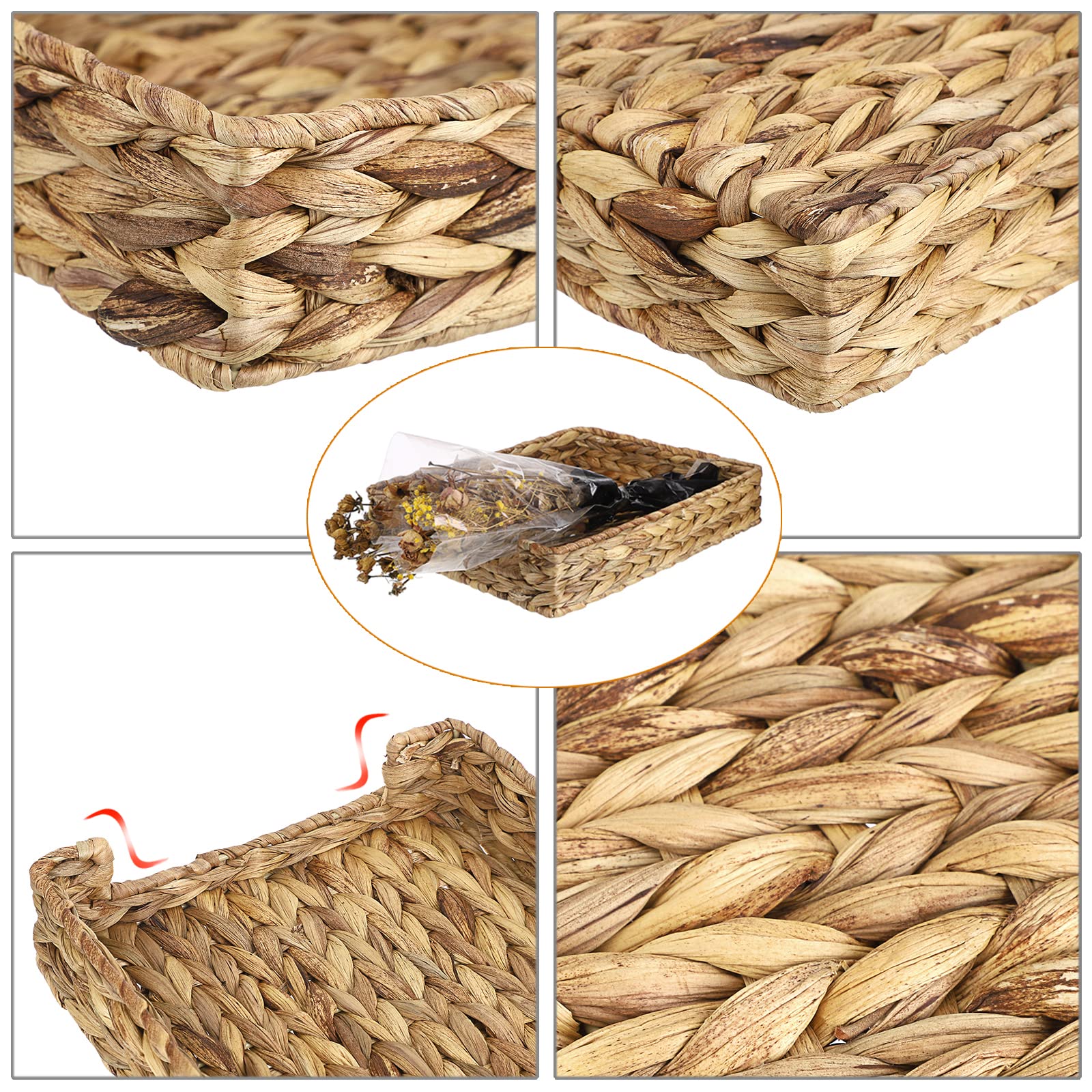 Cesta tejida de jacinto de agua, bandeja de documentos natural, bandeja impermeable para cartas, organizador de escritorio trenzado para documentos de papel A4, documentos, revistas, 33 x 27 x
