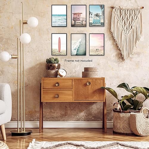 Miniatura 6 de Juego de 6 impresiones de playa en lienzo de arte de pared de verano con diseño de océano, decoración de pared para habitación de adolescentes y