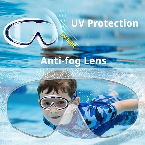 Miniatura 6 de Pixel Panda 2 Pack Kids Swim Goggles with Fabric Strap for 6-14, Anti-Fog Anti-UV No Hair Pulling Wide View Swimming Goggles