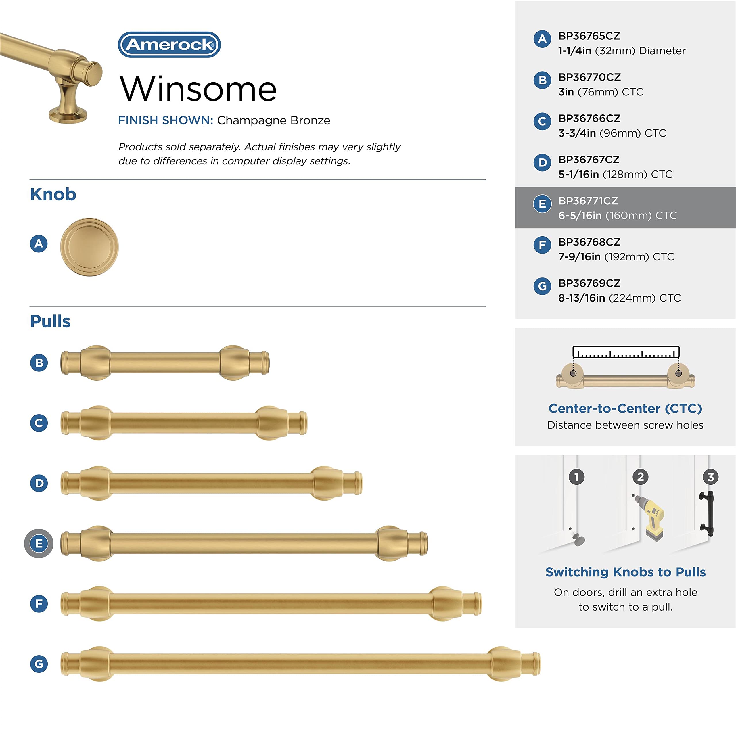 Amerock BP36771CZ Winsome Cabinet Pull, Champagne Bronze, 6-5/16 inch (160mm) Center-to-Center - Image 4