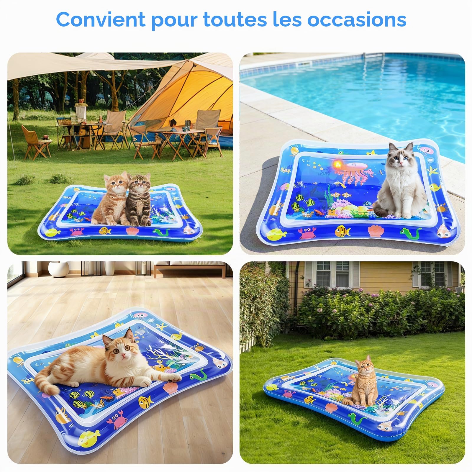 KATELUO Tapis de Jeu Aquatique Chat, LED Tapis Sensoriel d'eau Chats, Tapis d'eau Gonflable pour Chat, Tapis d'eau Interactif d'été pour Chats, Utilisable à l'intérieur et à l'extérieur en été