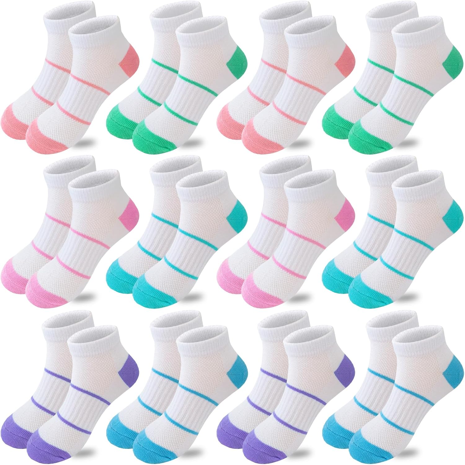 Bemeol Girls Socks 12 Pairs Ankle Socks Girls Low Cut Athletic Sock for Little Big Kids