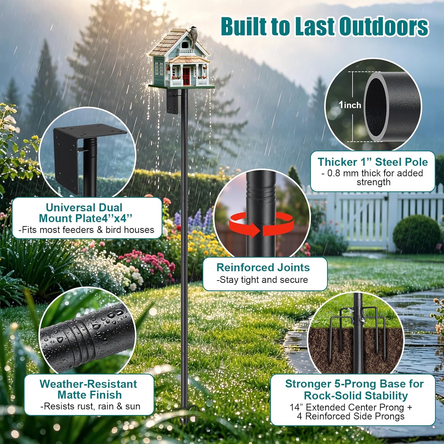 Heavy Duty Bird Feeder Pole - 103" Extra Tall Bird House Stand Outdoor, Anti-Tip Stakes & Stable Mount for Smart Camera Birdfeeder,Bluebird House, BirdBuddy, Birdfy