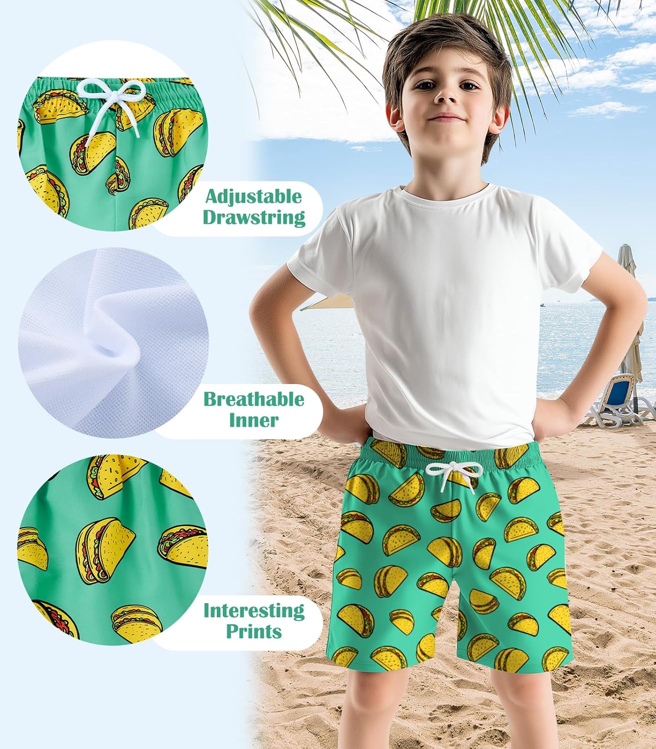 Little Boys Swim Trunks with Boxer Mesh Liner Swim Shorts Kids Quick Dry Bathing Suit Swimwear 4-12T - Image 2