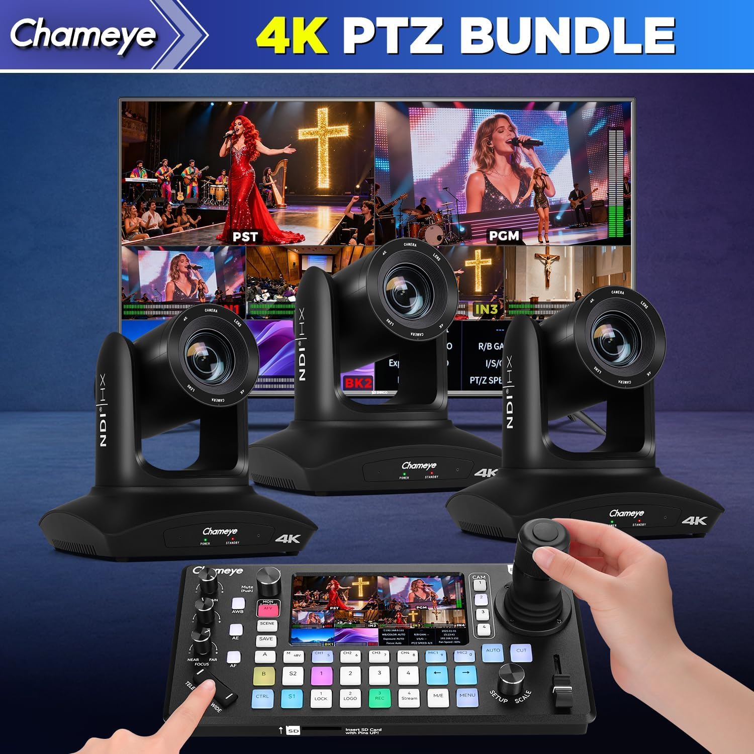 Chameye Telecamera PTZ 4K con NDI, Tracciamento AI-Automatico, Zoom Ottico 20X (Zoom ibrido 30x), Certificazione NDI HX, HDMI/USB 3.0/LAN, per Chiesa, Culto, Istruzione, Conferenze, Nero (C420T)