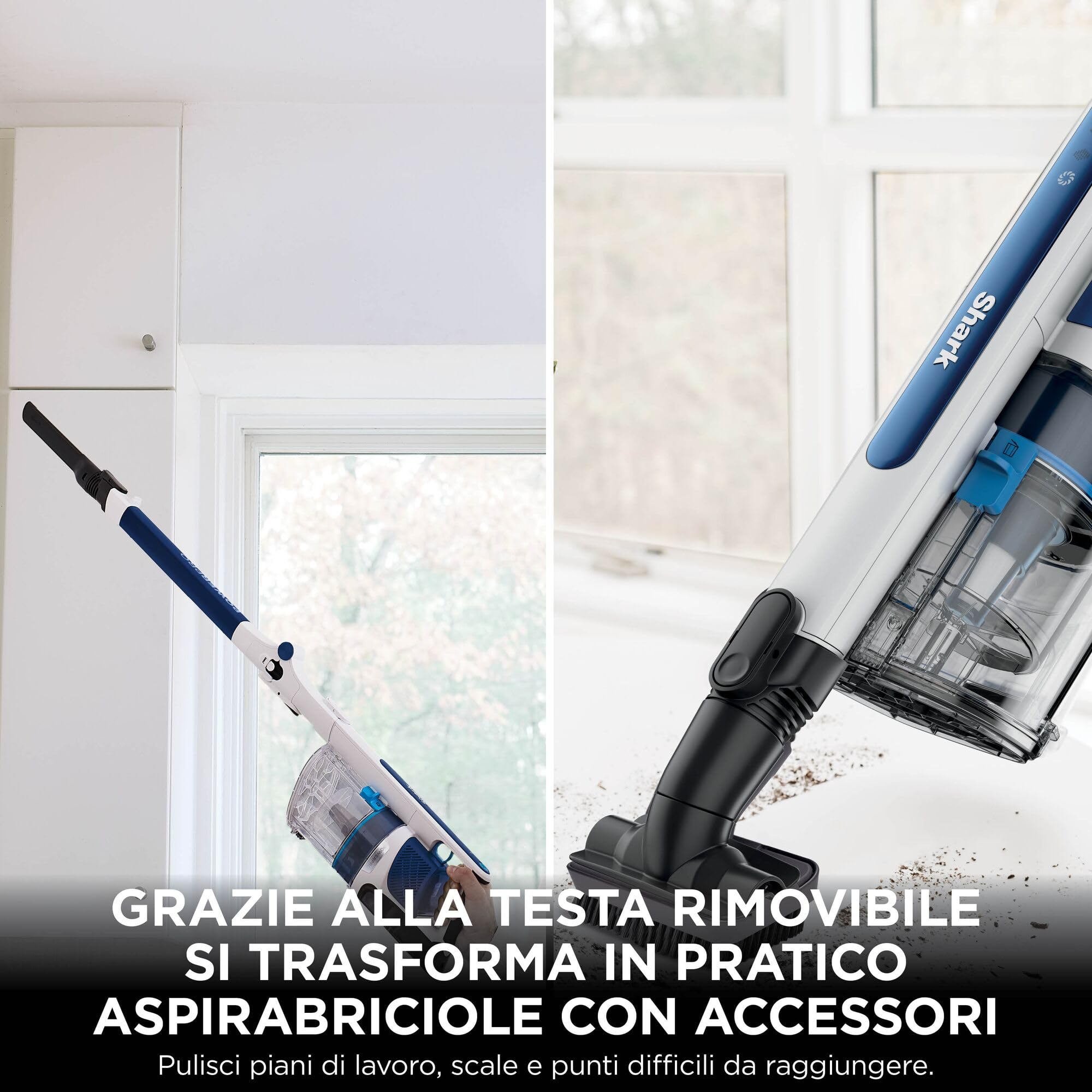 Shark PowerPro Aspirapolvere Senza Filo, FloorDetect, Antigroviglio, Anti-Allergen Complete Seal, Leggero, Flessibile, Aspirabriciole, Autonomia 50 minuti, Contenitore XL, Blu Metallizzato IZ380EU