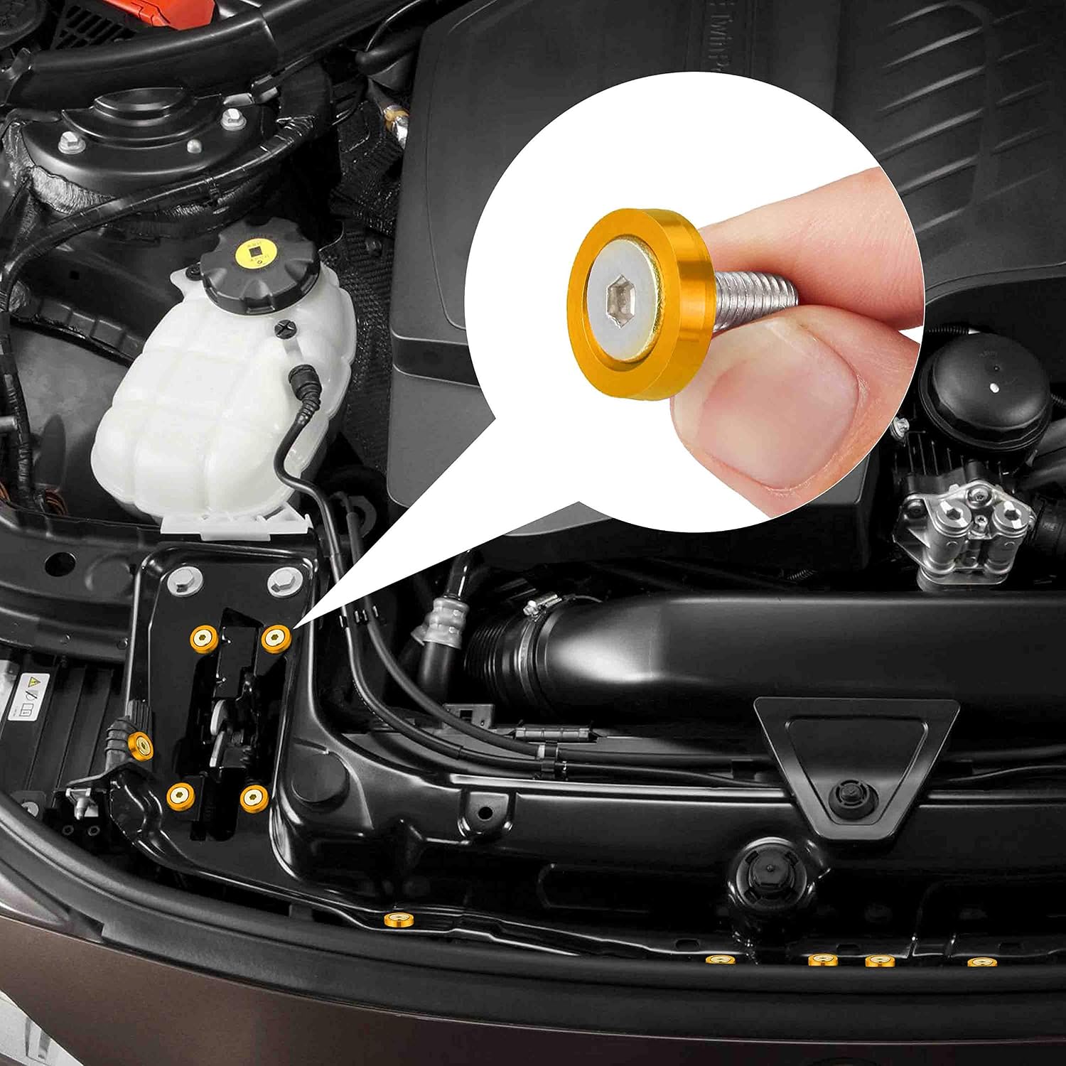 TOMALL 20Pcs Billet Aluminum Fender Bumper Washer Bolt Engine Bay Dress Up Fastener Kit Lisence Plate Decor Bolts M6 Bolt Screw Accessories (Gold)