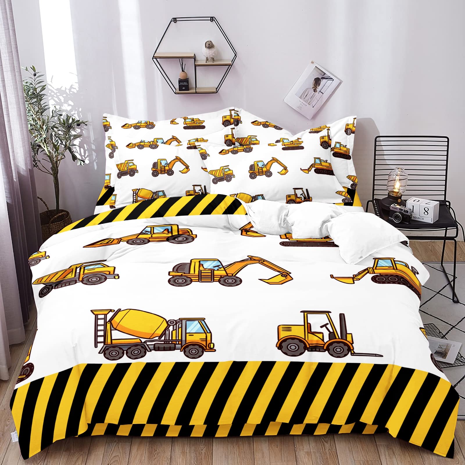 Lunoroey Digger Bedding Duvet Cover Set King Size Excavator Engineering Construction Vehicles Digger Kids Boys Bedding Set including Pilowcase Soft Microfiber Quilt Cover Set - Image 4