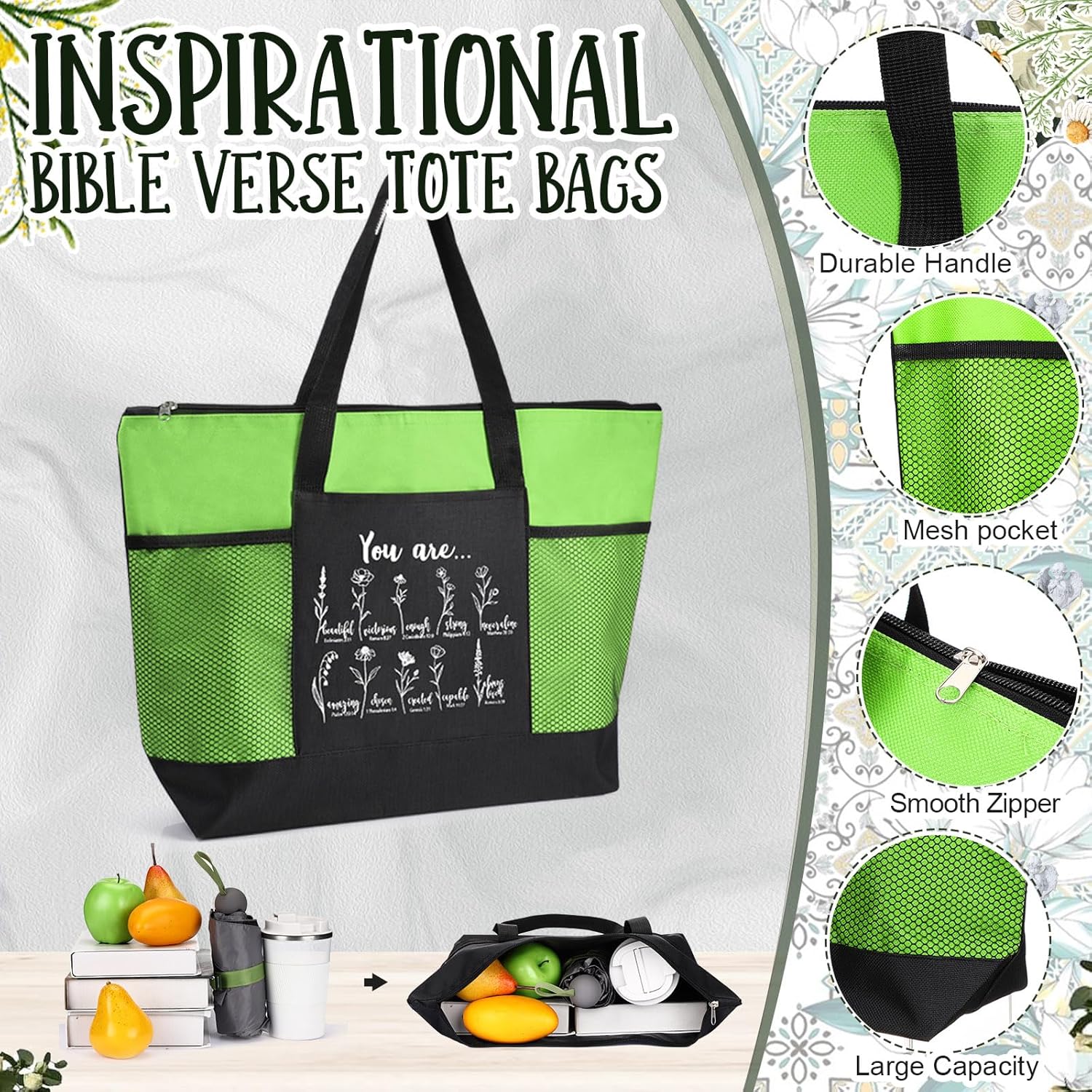 Paterr 10 Pcs Christian Tote Bags Bulk with Pocket Zipper for Women Bible Church Mothers Day Gifts(Colorful,Scripture) - Image 4