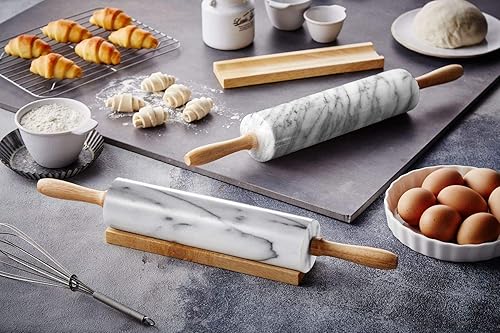 Miniatura 3 de JEmarble Asas de madera negra (calidad premium), superficie pulida de 18 pulgadas (barril de 10 pulgadas), piedra auténtica, antiadherente, ahorra