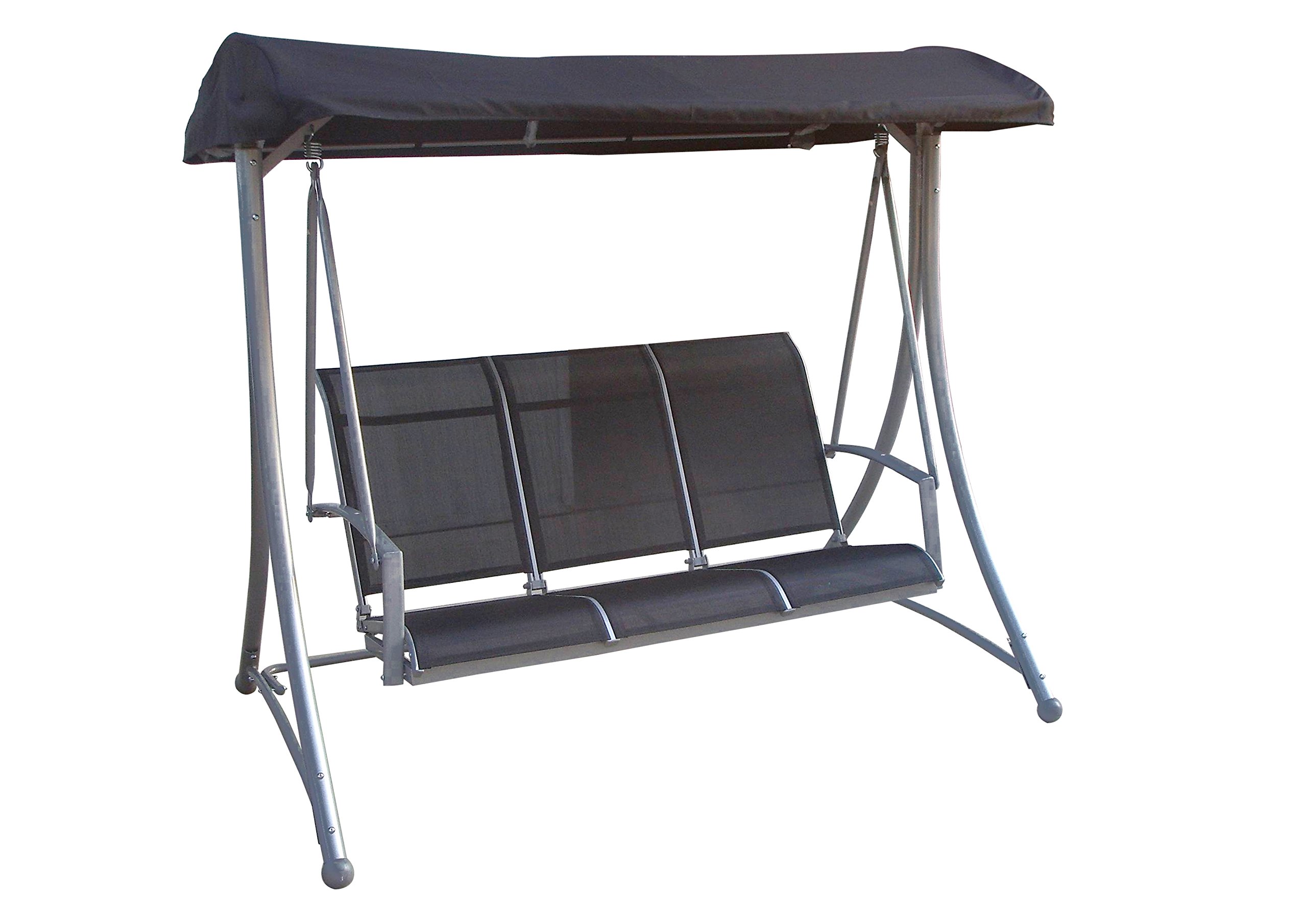 Hollywood Altalena a Tre Posti in Metallo da Giardino, Nero, 123x196x179 cm