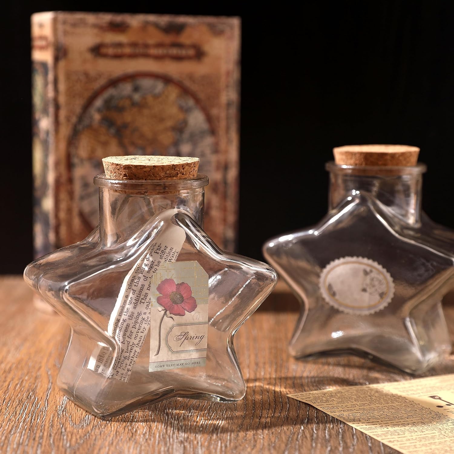 Magic Season Decorative Glass Bottles with Cork Stoppers (10 fl oz. Five-Pointed Star Bottles / 2 Pcs)