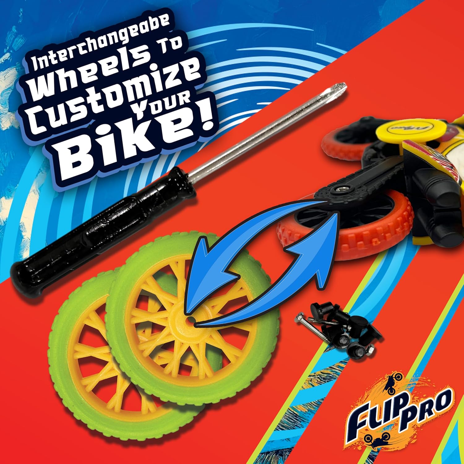 Flip Pro Spinner Finger Bikes – Set of Four, Real Metal, Rubber Tires, Moveable Parts, Collectible Mini Motorcycles for Stunts and Tricks – Assorted Color