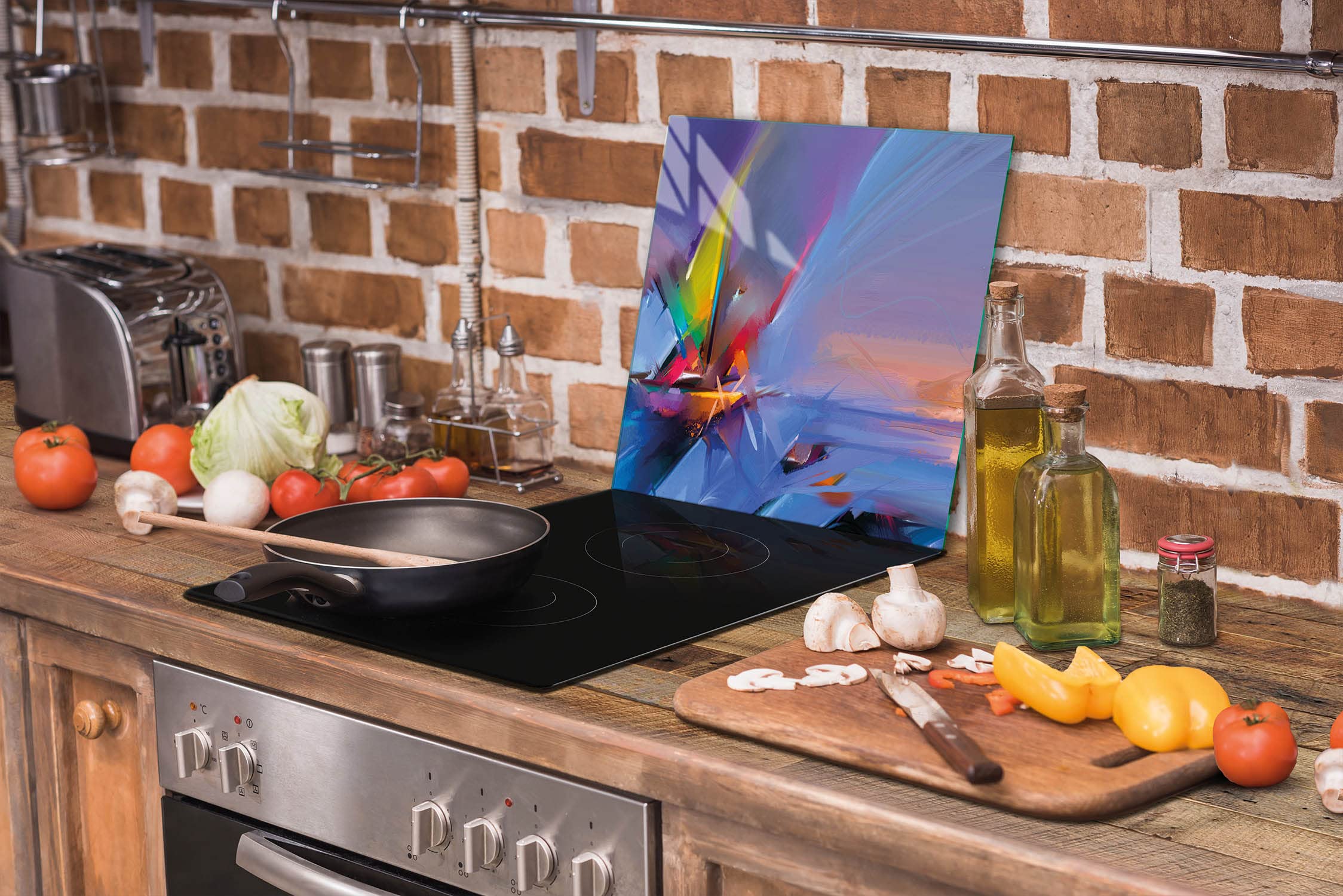 DarHaus Plaque De Recouvrement Cuisinière 70x52 Cm En Verre - Protection Anti-Éclaboussures Épices Coloré