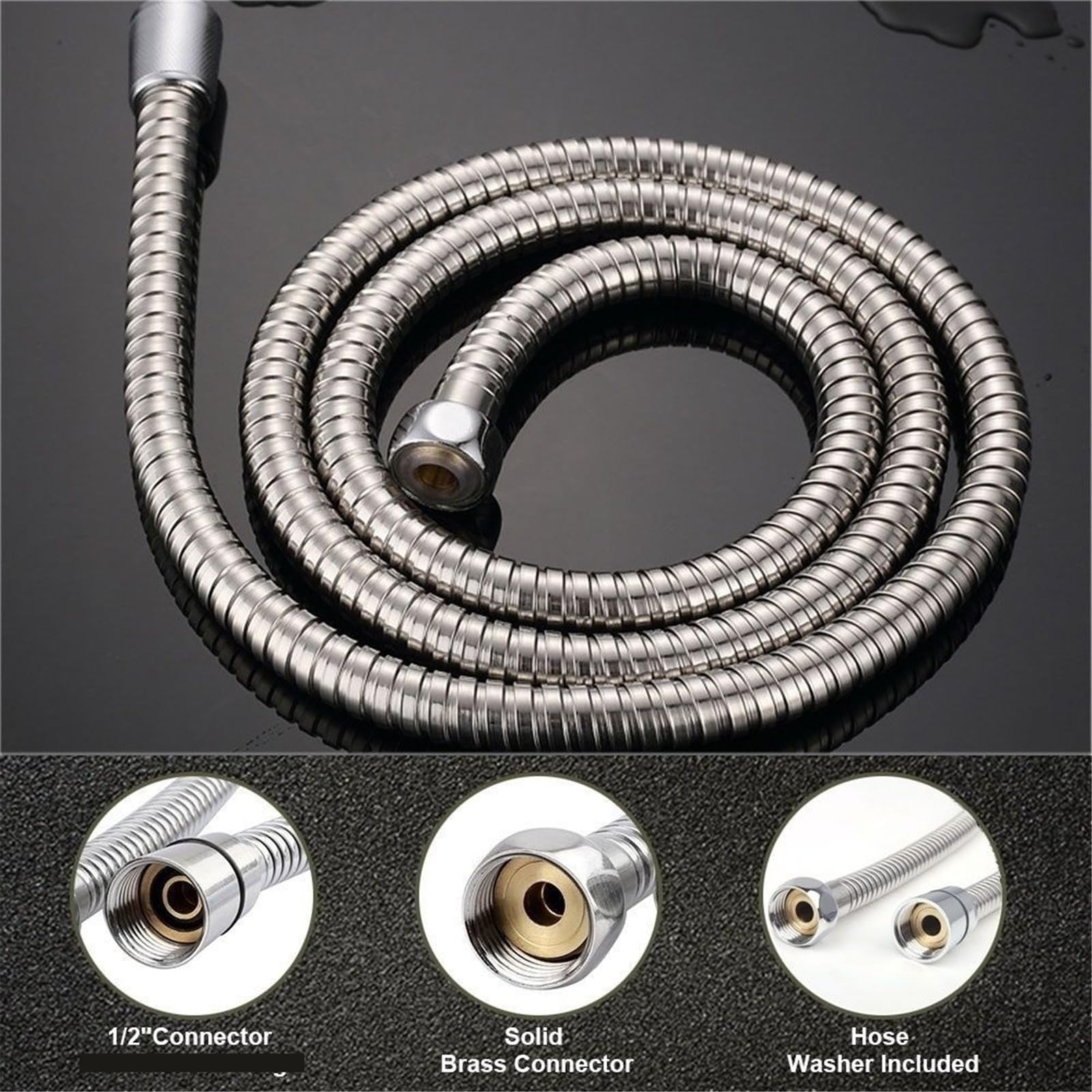 Manguera de ducha de acero inoxidable de 2 m, extensión de manguera de ducha flexible duradera para fontanería de baño, resistente a fugas, fácil instalación, ajuste universal