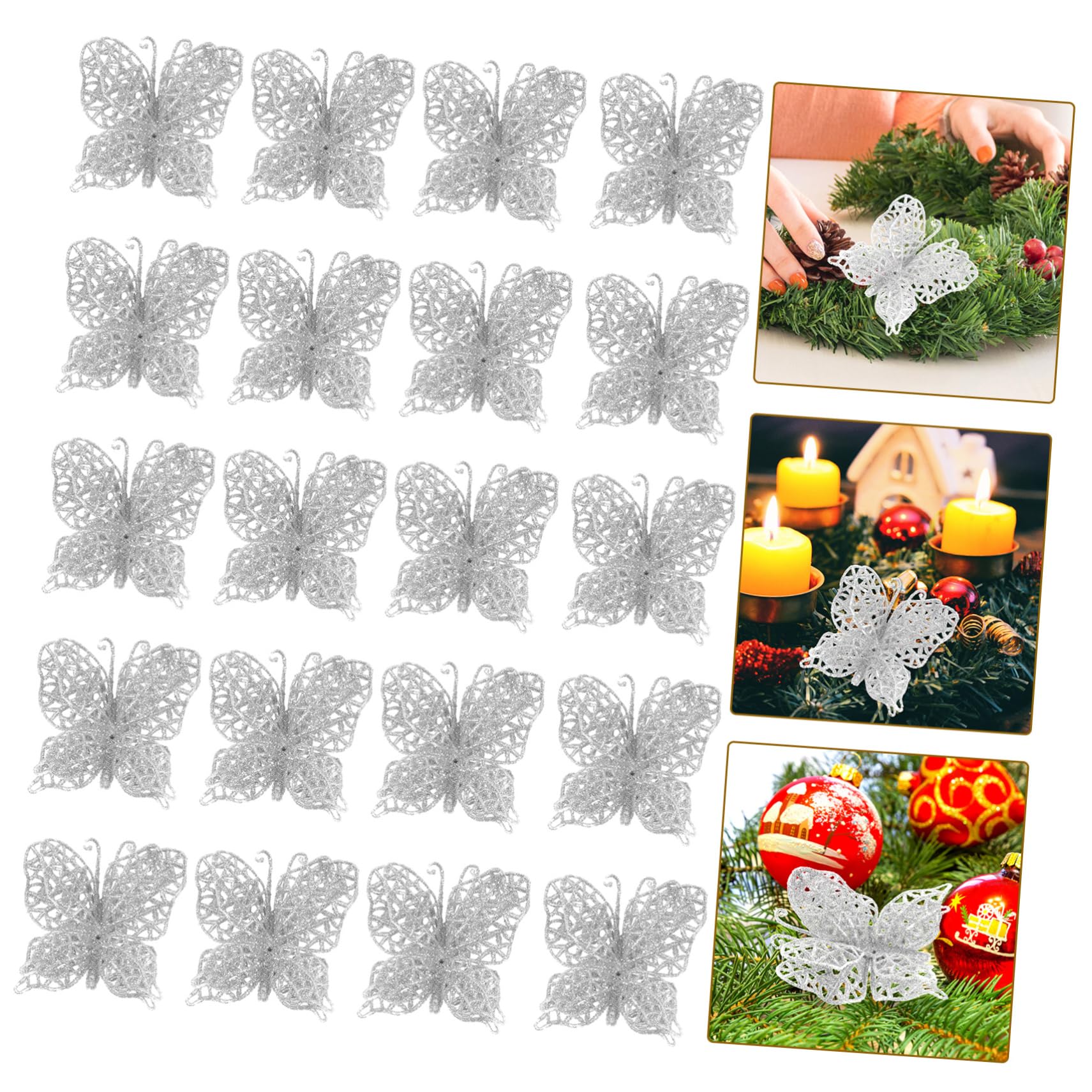 24 Farfalle Natalizie Glitterate Per Decorare L'Albero Di Natale, Feste E Ghirlande - Design Cavo, Colori Rosso E Oro