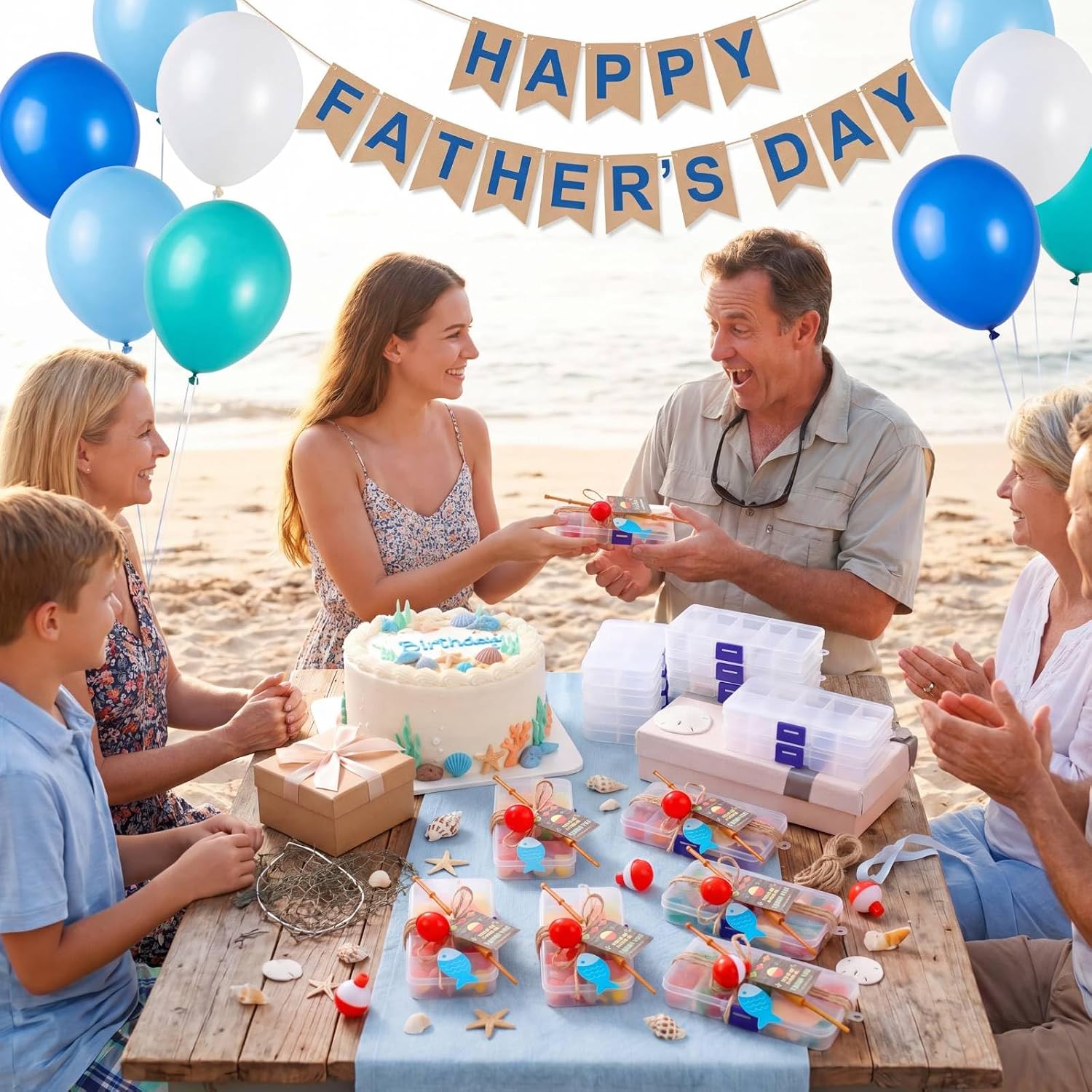 Blueweenly 20 Sets Gone Fishing Party Favors Kit with Candy Little Tackle Boxes, Mini Fishing Rods, Paper Fish, Bobbers, Thank You Tags & Jute Rope, for Birthdays & Fish Themed Party Decorations