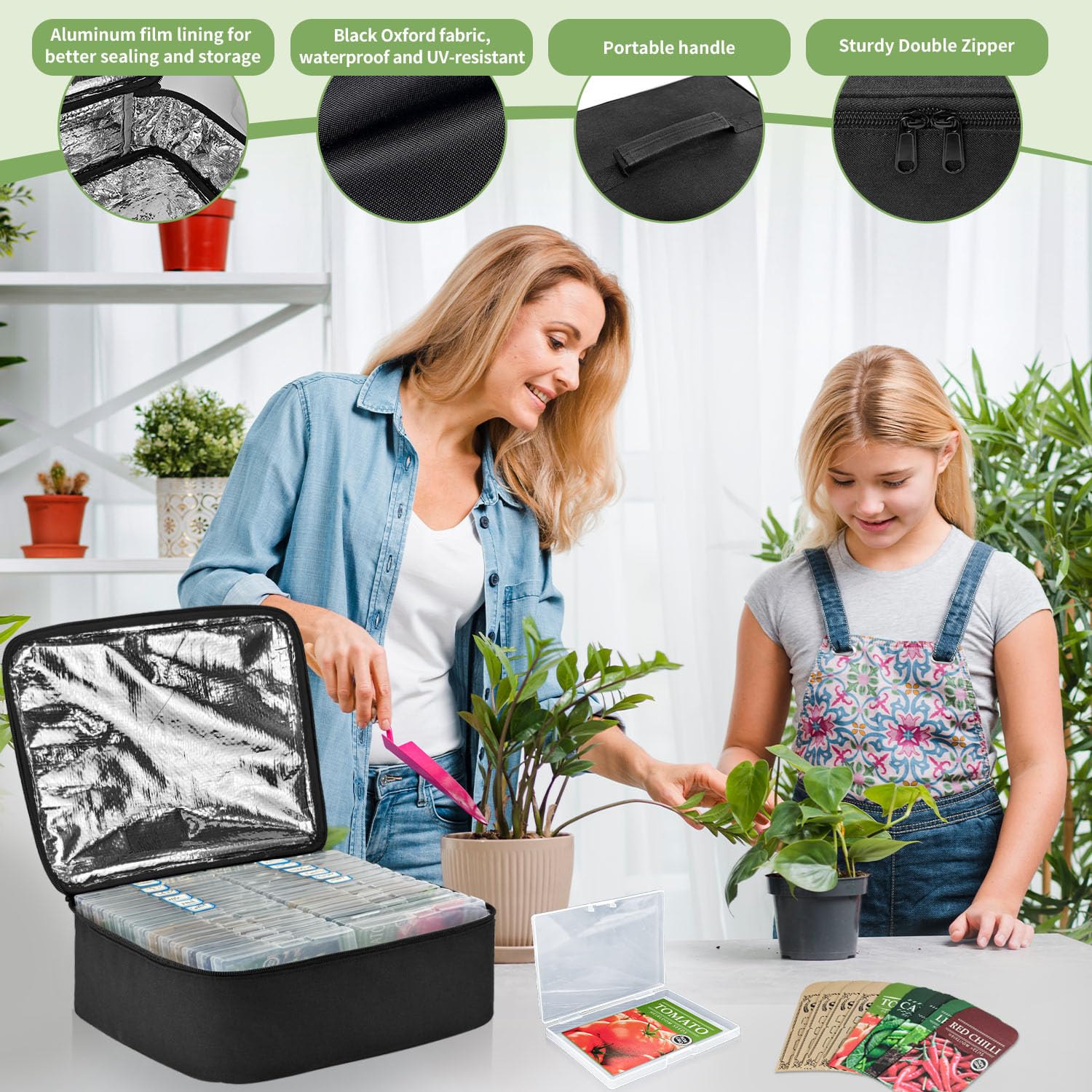 Boczif Boîte de rangement de graines à 26 emplacements avec sac isotherme, enveloppes et étiquettes autocollantes, récipient de graines de jardin pour paquets de semences, plantes, fleurs, graines de