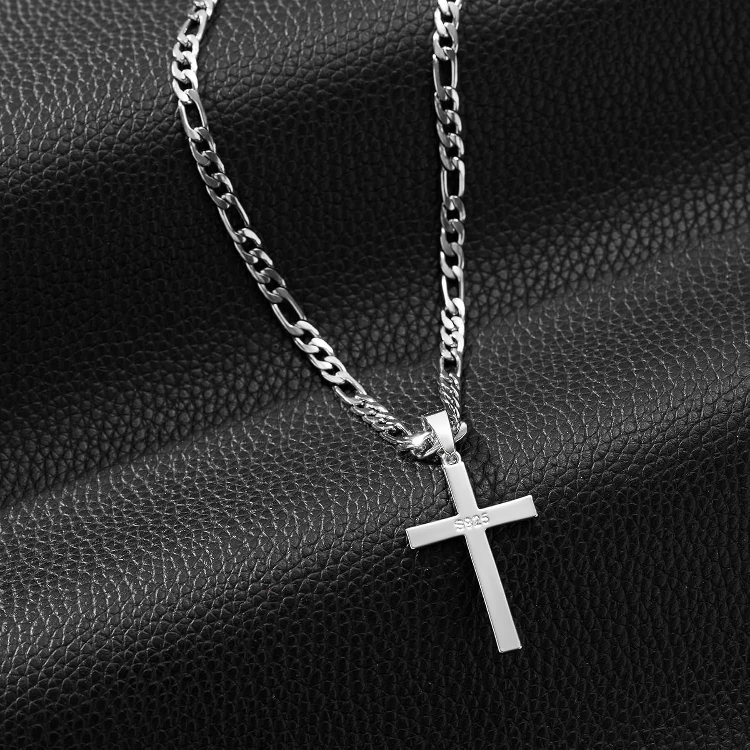 SWEETV 18K Gold Over 925 Sterling Silver Cross Necklace for Men/Women, Stainless Steel Cuban/Rope Chain Cross Pendant 18-24 inch, Religious Jewelry Gifts for Men - Image 3