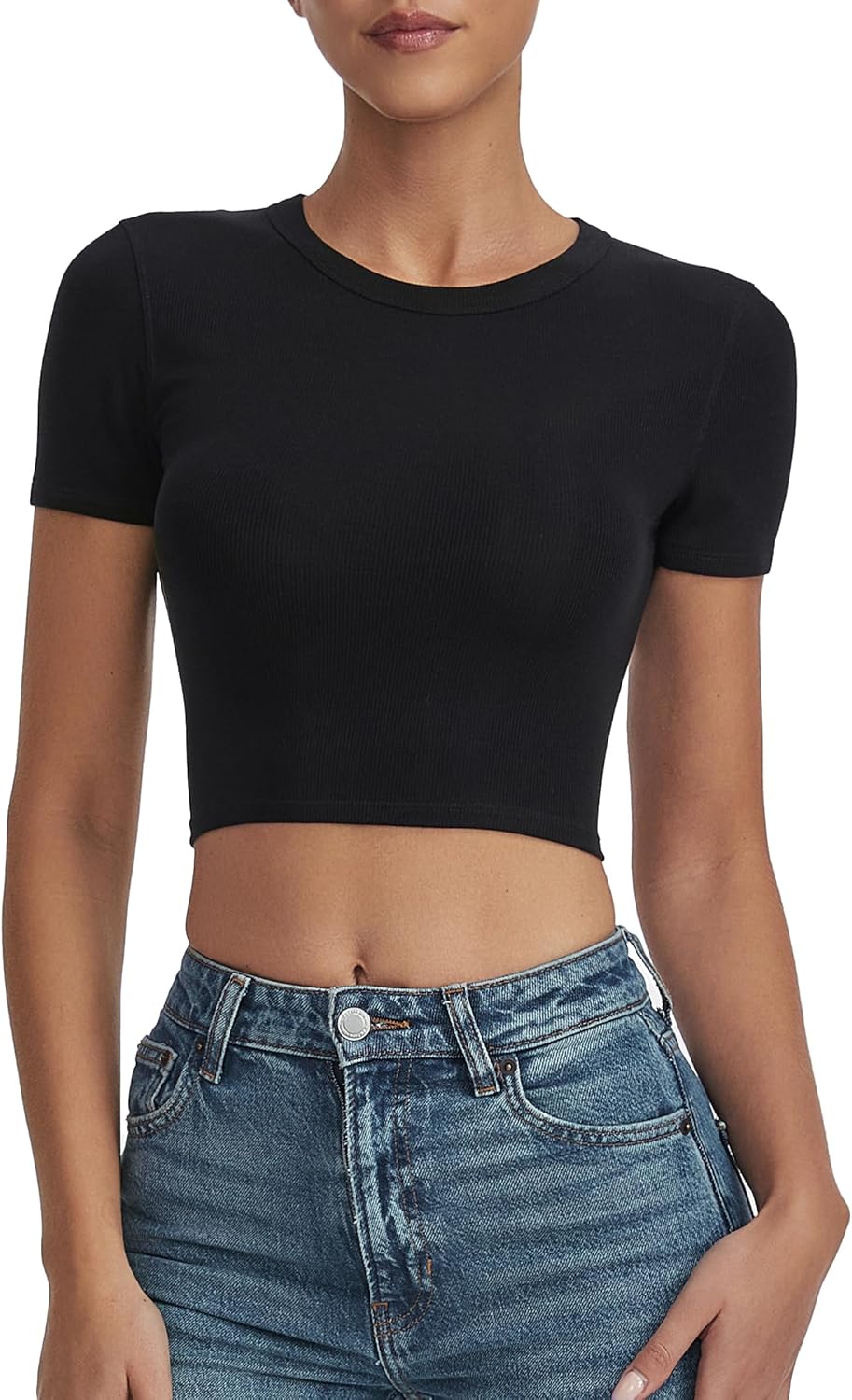 Short Sleeve Crop Tops for Women Classic Ribbed Slim Fit T-Shirt Summer 2025 Trendy Basic Tee
