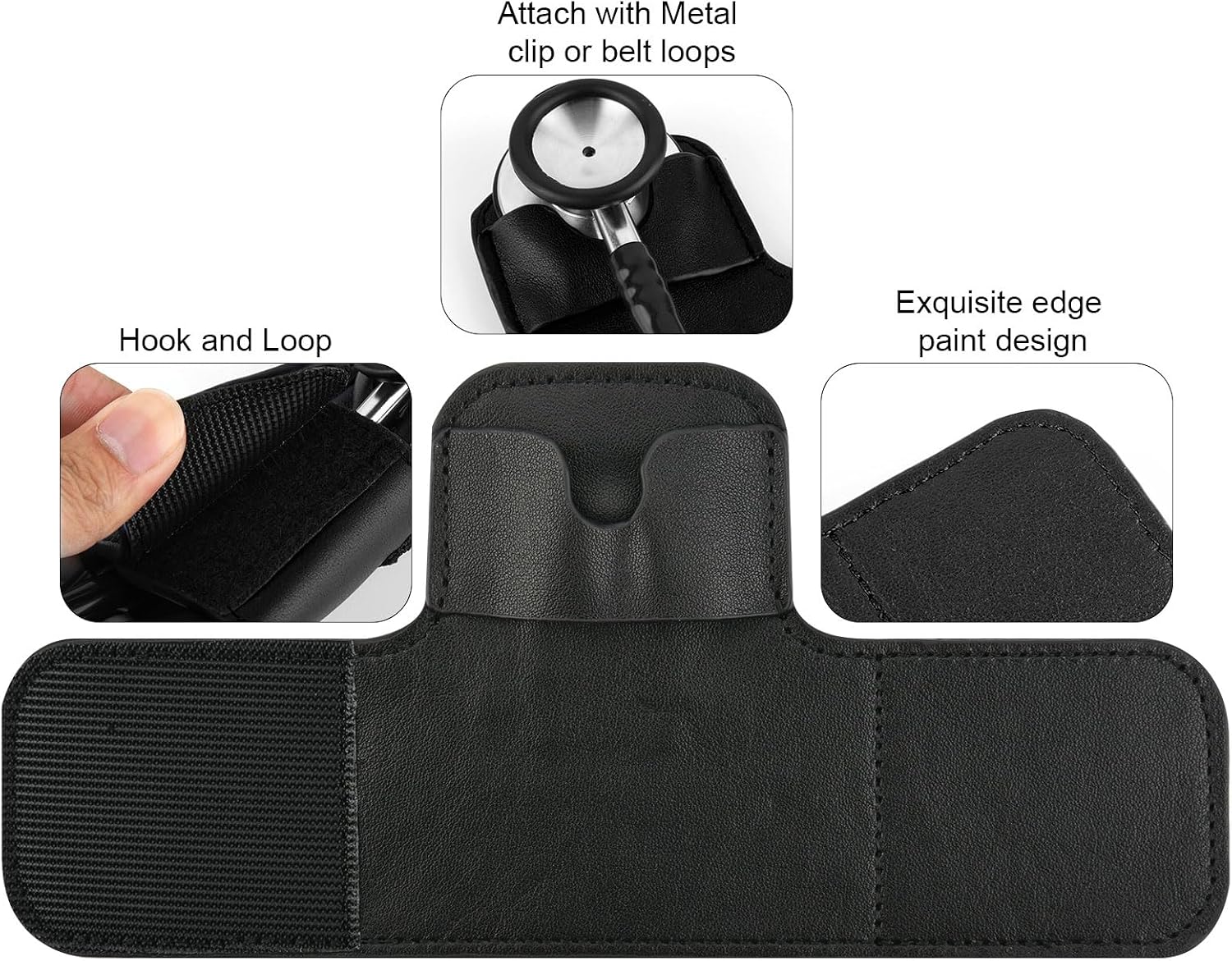 Beautyflier PU Leather Stethoscope Holder with Clip for All Models: Littmann, ADC, MDF, Adscope, Stethoscope Holder Carrier Perfect for Physicians, Nurses, EMT (Black)