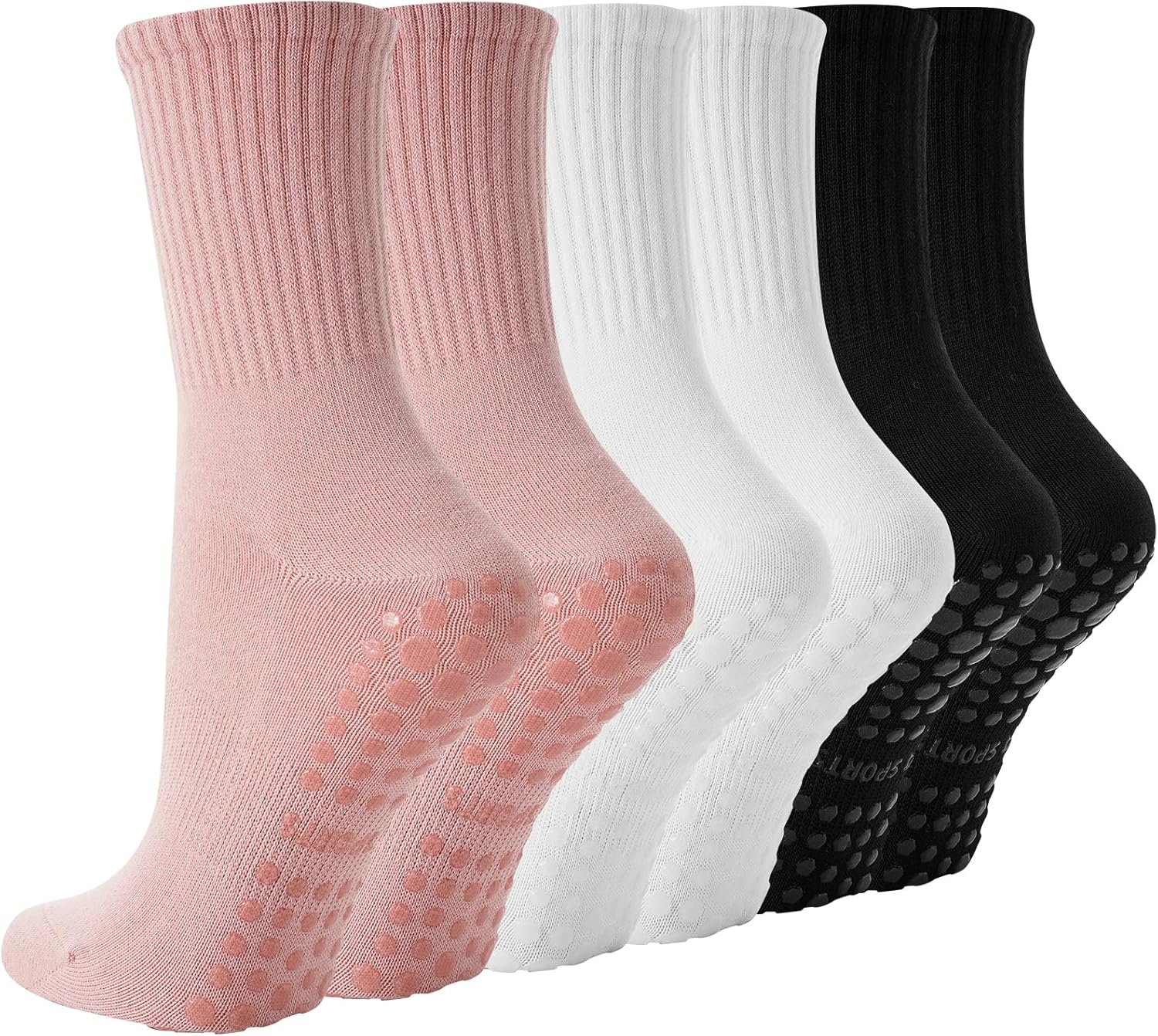 BISOUSOX Pilates Socks Women’s 3 Pairs Cotton Yoga Non-Slip Socks Pilates Size 36-40 Non-Slip Socks Stopper Socks Women for Yoga Fitness Gifts for Women Mum Pregnant Hospital