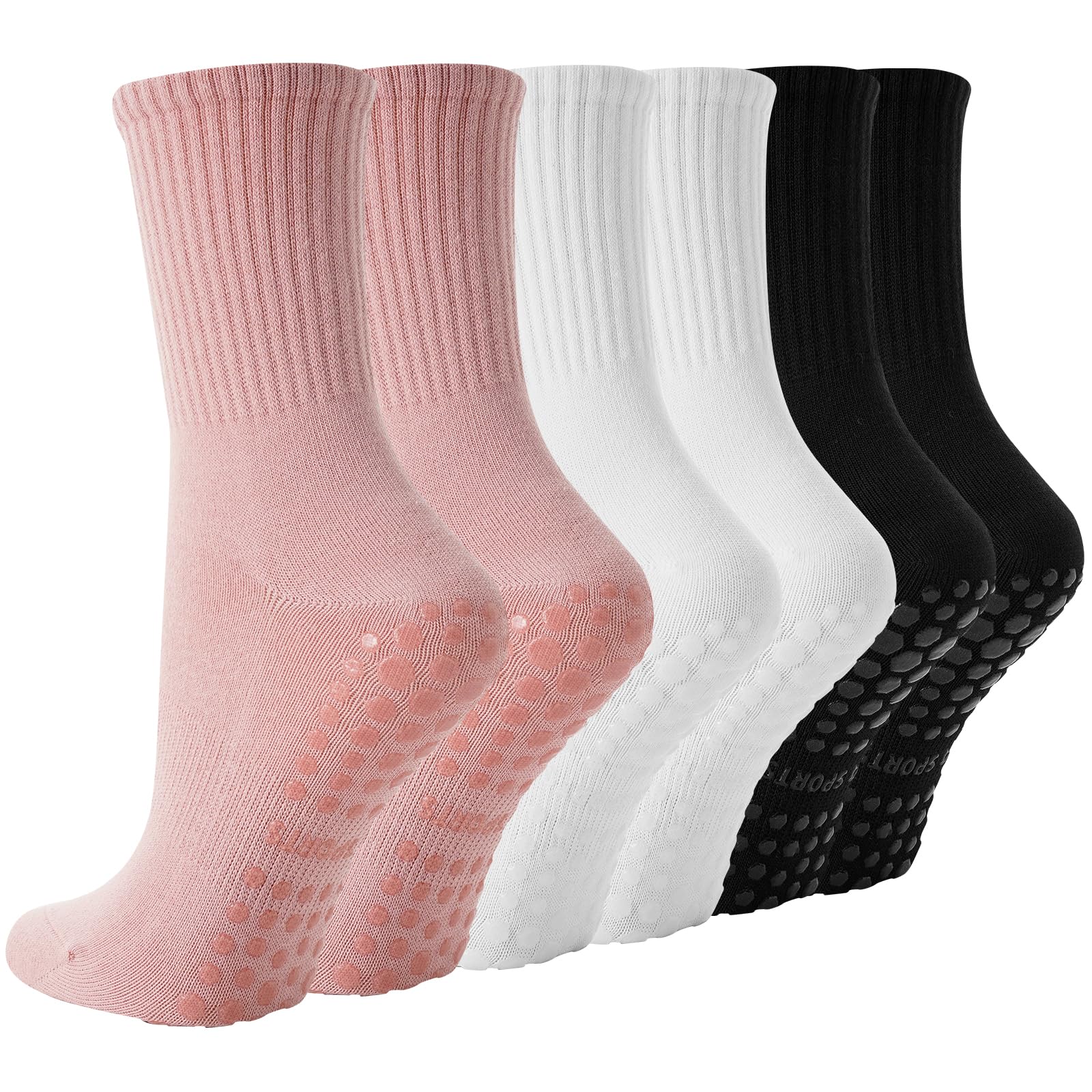 BISOUSOX Pilates Socken Damen 3 Paare Baumwolle Yoga Antirutsch Socken Pilates Größe 36-40 Rutschsocken Stoppersocken Damen für Yoga Fitness Geschenke für Frauen Mama Schwangere Krankenhaus