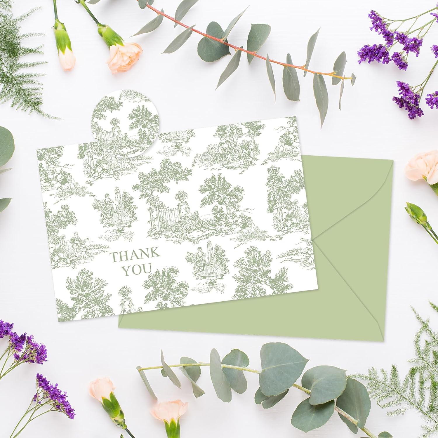 Whaline 36Pcs Sage Green Thank You Cards with Envelopes and Stickers French Country Greeting Cards Green Blank Note Cards for Wedding Bridal Baby Shower - Image 7