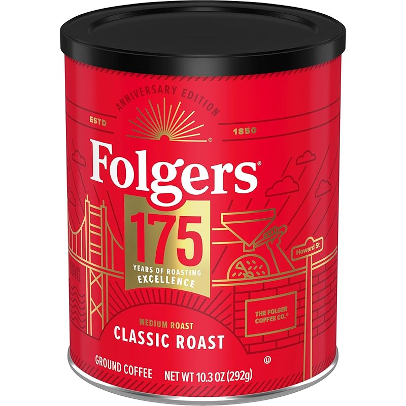 Folgers Classic Medium Roast Ground Coffee, 10.3 Oz 175th Anniversary Limited Edition Metal Can Classic Roast 10.3 Ounce (Pack of 1)