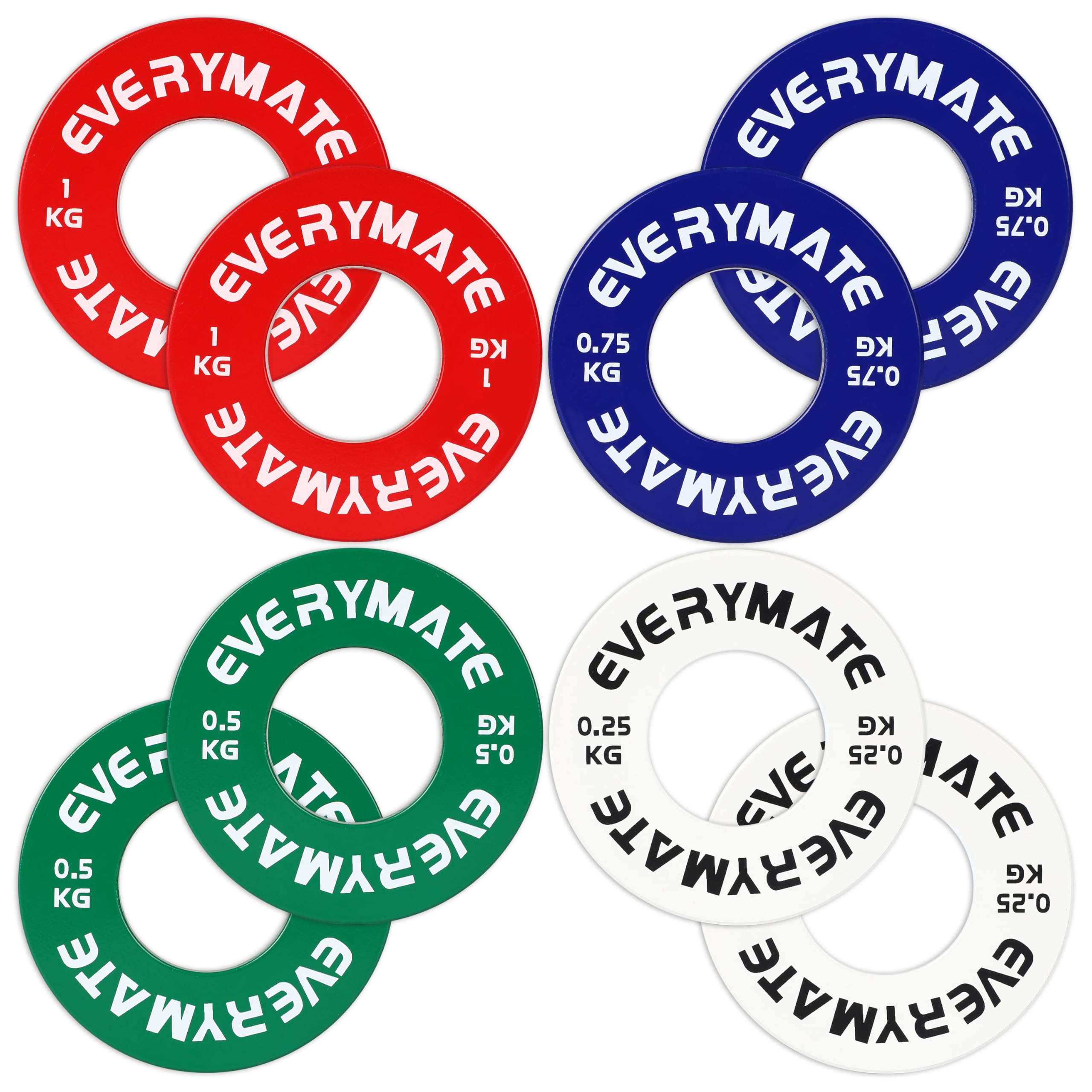 EVERYMATE Fractional Micro Weight Plates Set of 8 Weight Plate Pair of 0.25KG 0.5KG 0.75KG 1KG for Olympic Barbells for Strength Training Micro Plates Weight Plate