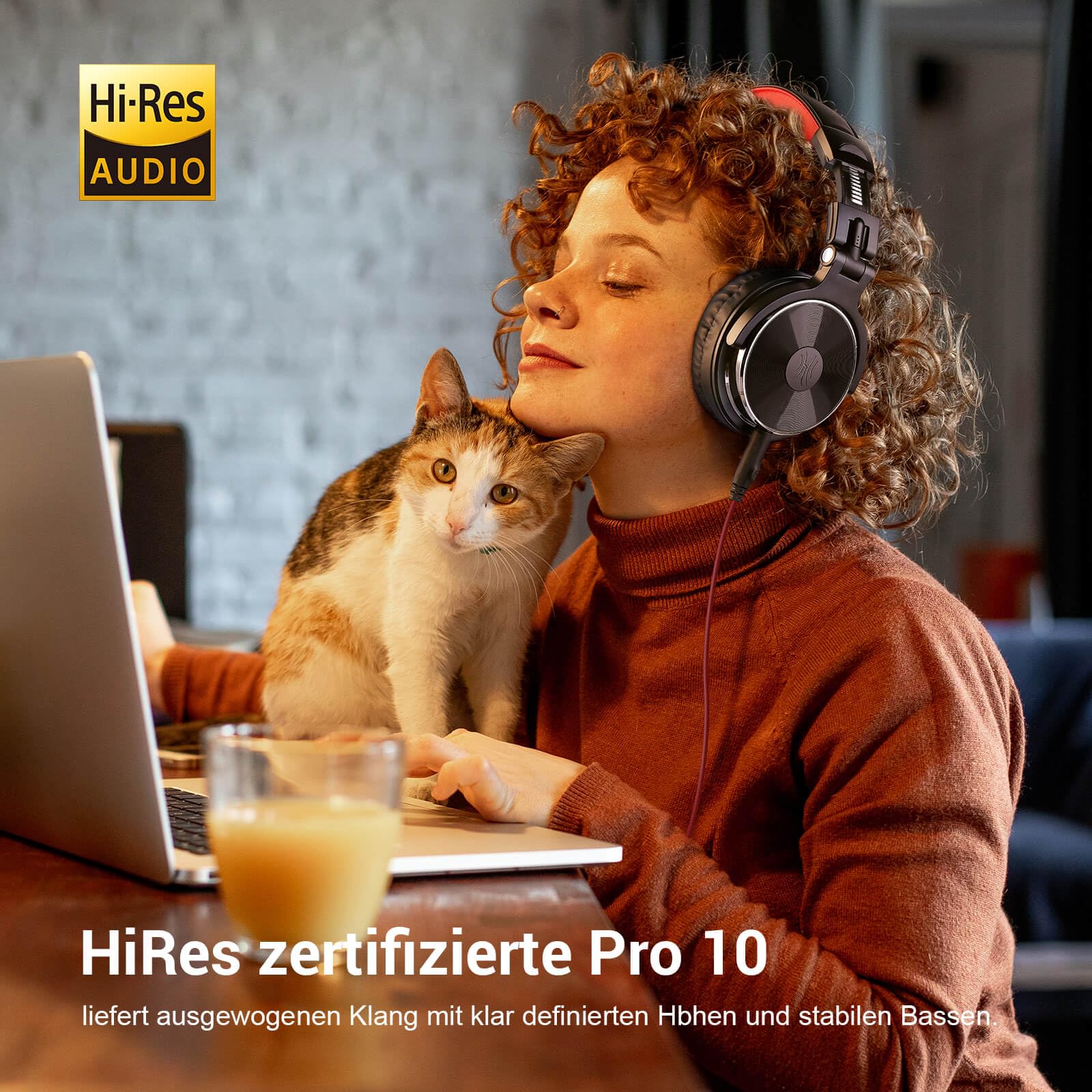 OneOdio Casque Audio Filaire DJ Piano Guitare avec Micro, Hi-Res Audio Extra Basse Son, Léger Confort Pliable Casques avec Share-Port, 2 câbles - Headphone pour PC Studio Monitor AMP Pro-10(Rouge)