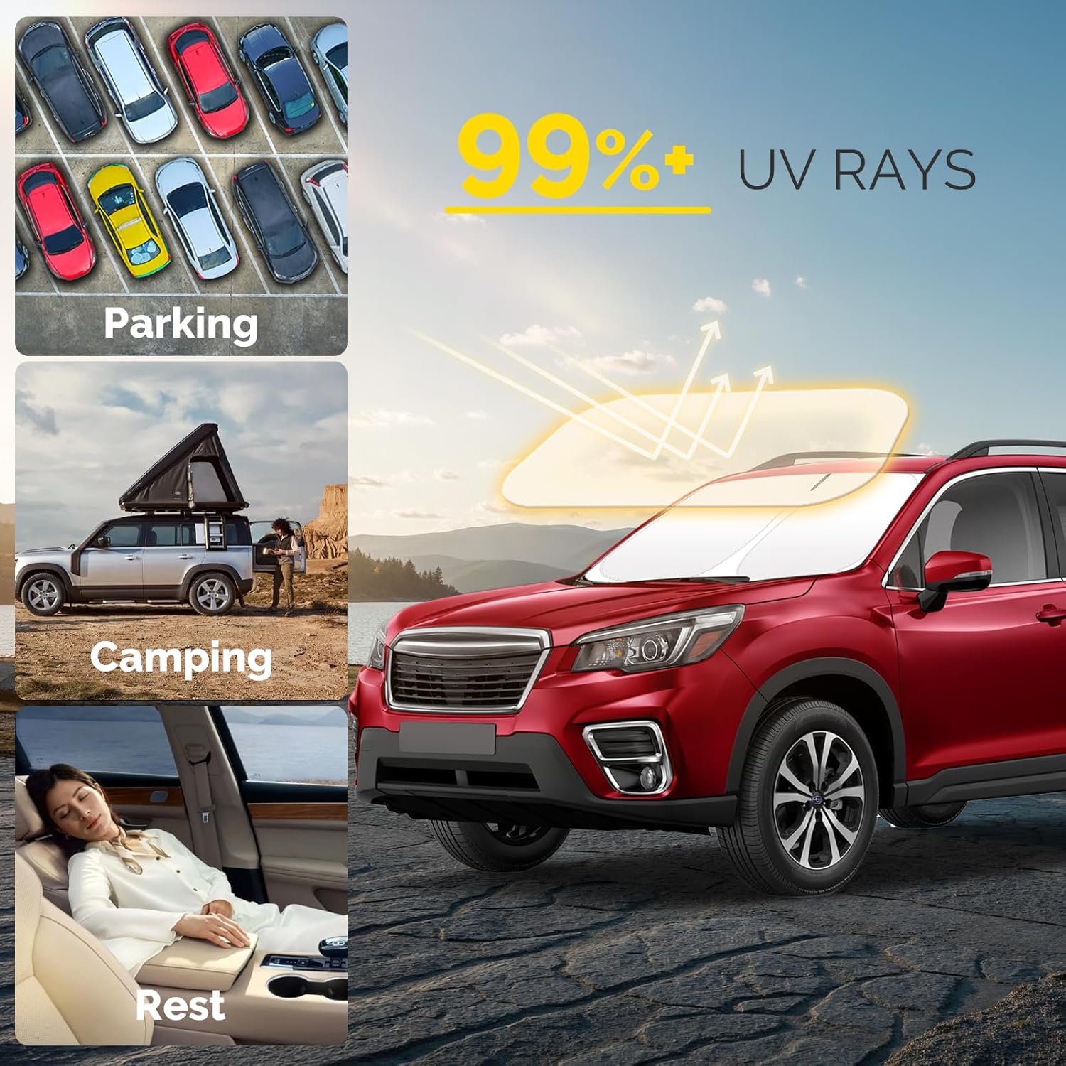 Car Windshield Sun Shade Compatible with 2019-2024 2025 2026 Subaru Forester Accessories, Subaru Forester Sunshade Sun Visor for Front Windshield & Window Sun Shade Cover, UV Heat Block to Keep Cool