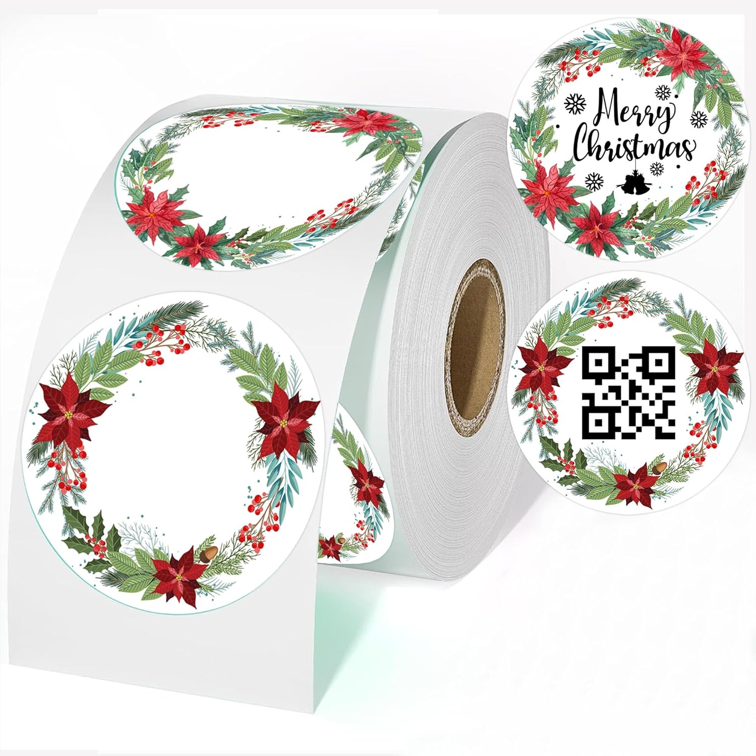 500Pcs Christmas Red Flower Holly Berry Direct Thermal Labels 2 Inch Winter Coding Stickers - Self-Adhesive Xmas Decals for Business Inventory, Address, Name Gift Tag