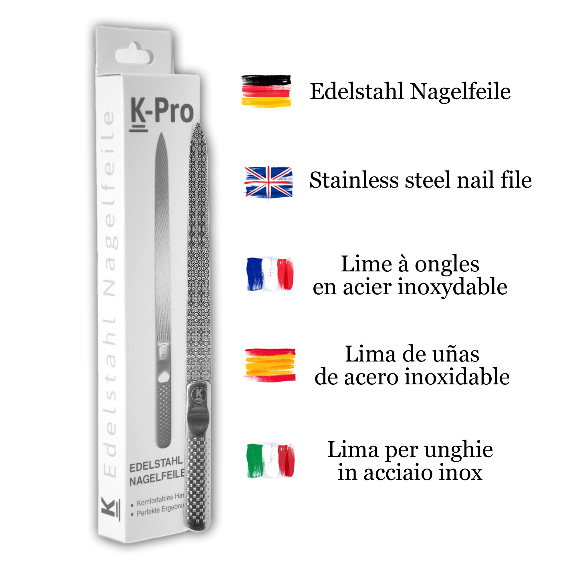 K-Pro lima per unghie in acciaio inox con grana grossa e fine - lunghezza 15,4 centimetri