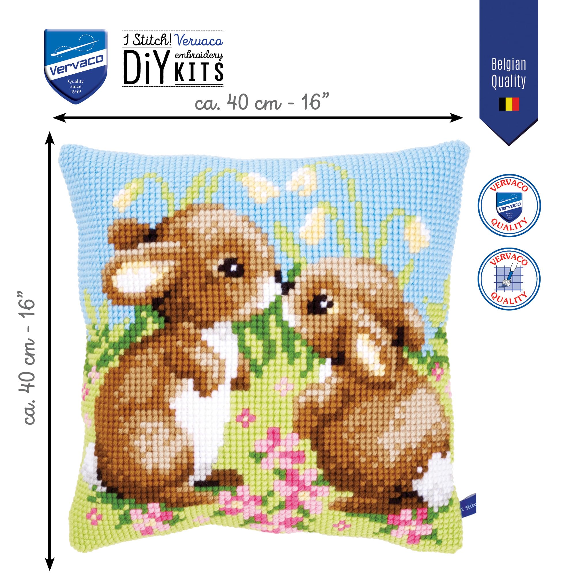 VERVACO Kit Cuscino Punto Croce Piccoli Conigli Set Ricamo Principianti Cuscini Gobelin Decorativi ca. 40 x 40 cm Accessori per Lavoretti Creativi DIY Casa Decor Hobby Adulti Cross Stitch